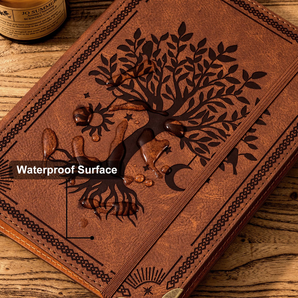 Ovesmusl PU Leather A5 Binder 6 Ring Refillable Journal 100 GSM 240 Pages Refill Paper Include A5 Planner Binder Loose Leaf Binder Notebook 5.7”x8.3”, Brown Tree