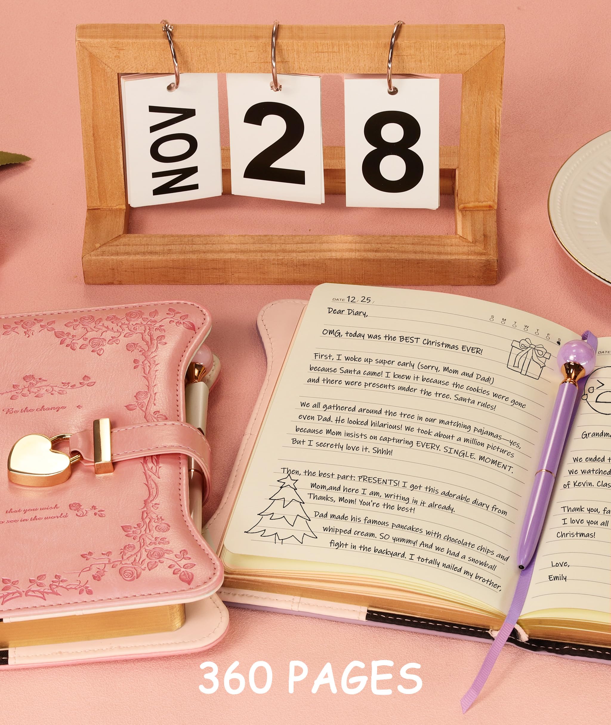 Hoci Poci Diary with Lock and Keys for Girls Gift Ideas, Refillable Journal for Women, Secret Notebook with Lined Pages for Writing Drawing, Pen and Bookmark Included (Pink)