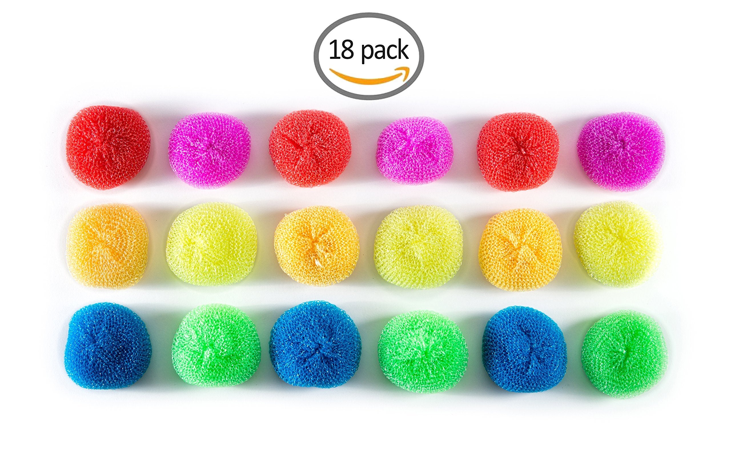 18 Round Nylon Dish Scrubber Scouring Pads By Scrub-It -3 Packs Of 6 Scour Pads - Assorted Colors - Tough and Durable - Non-Scratch for Non-Stick Cookware -