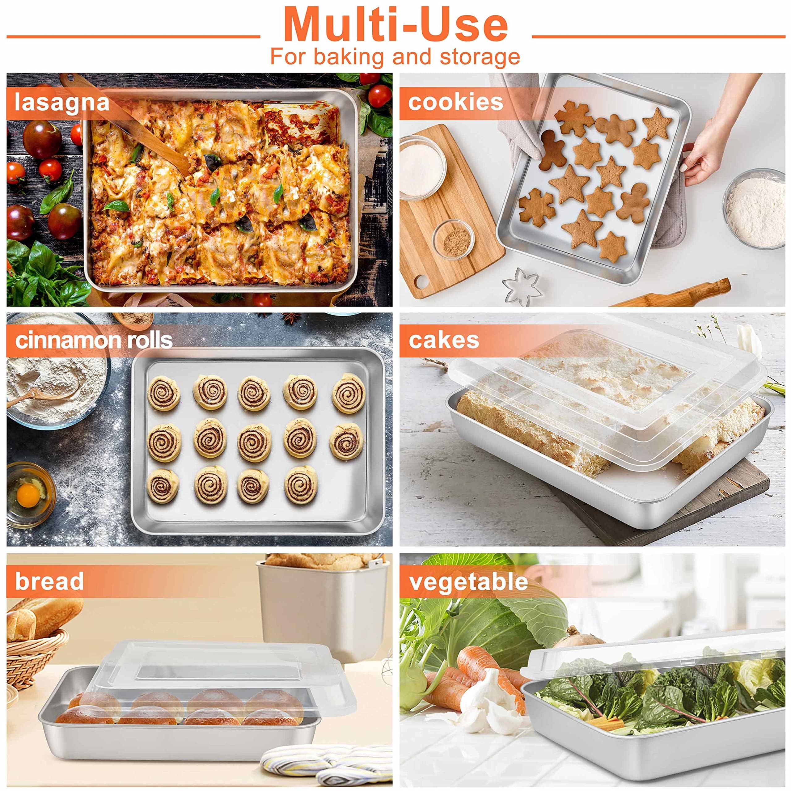 Herogo Rectangle Cake Pan Set of 2, 9 X 12 X 2 Inch Stainless Steel Baking Pan for Oven, Lasagna Brownies Casseroles Cakes Bakeware, Dishwasher Safe
