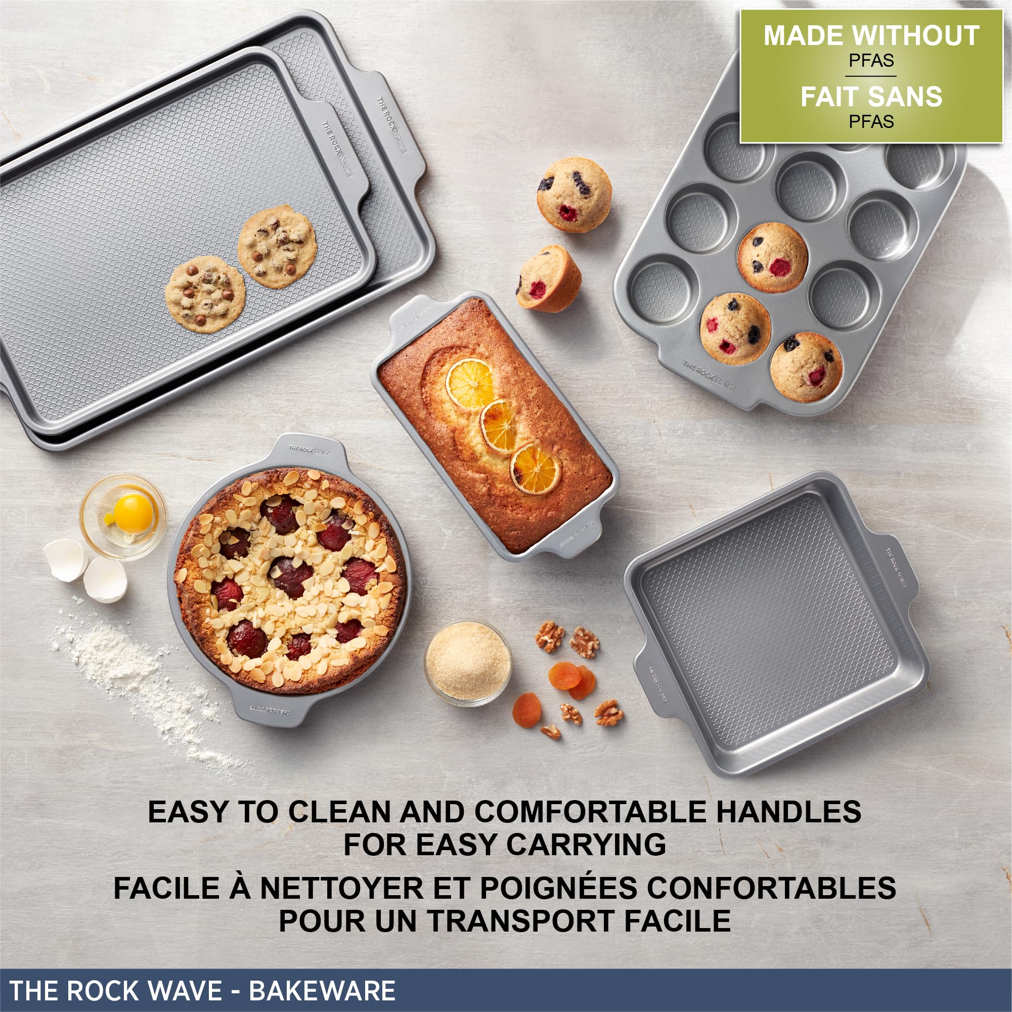 Starfrit The Rock Wave 12 Cup Non-Stick Muffin Pan - Durable Carbon Steel - Oven Safe - PFOA Free - Easy to Clean - Silver