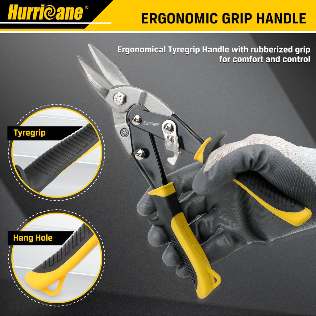Hurricane 10 Inch Aviation Snips, Straight Cut Metal Shears for Aluminum, Plastic & Thin Gauge Sheet, Regular Sheet Metal Cutter. Ideal for HVAC, Gutter & DIY Projects
