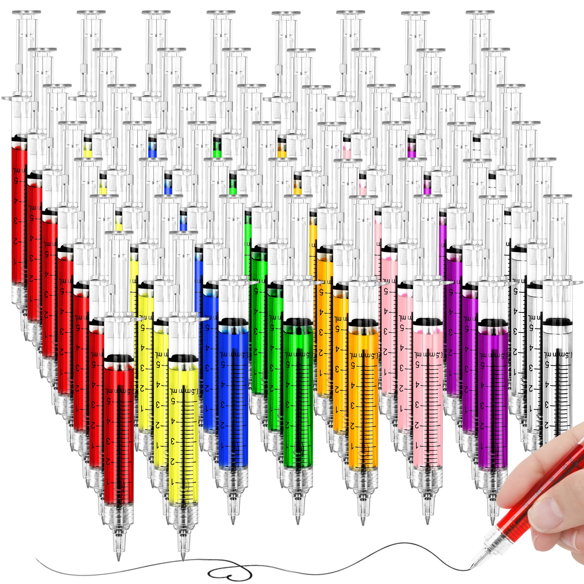 Ubabe 50 PCS Nursing Pens, Retractable Syringe Pens for Nurses, Multi-Color Nurse Pens, Funny Nurses Week Gifts Bulk, Black Ink Novelty Ballpoint Pens for Medical Assistants Student Hospital Nurse