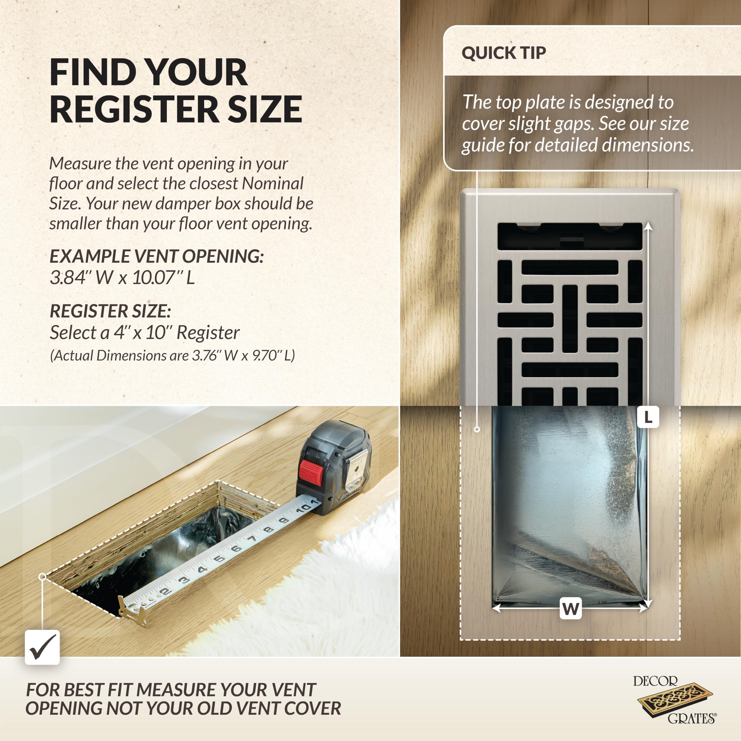Decor Grates AJH410-NKL 4-Inch by 10-Inch Oriental Floor Register, Brushed Nickel