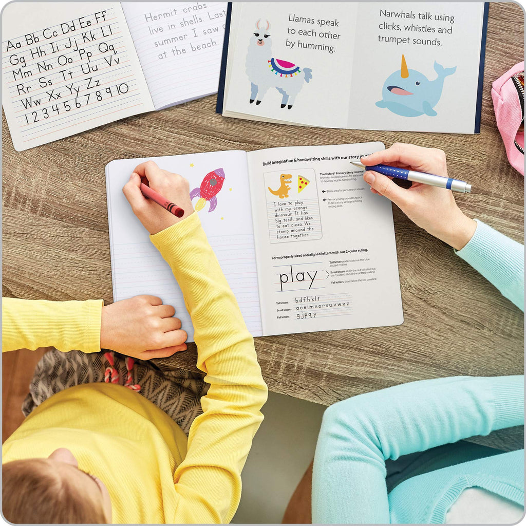 Oxford Primary Composition Notebooks for School, Kids Handwriting & Drawing Story Journals, Primary Ruled with Dotted Midline, Grades K-2, 9-3/4" x 7-1/2", 100 Sheets, 4 Pack, Assorted Covers