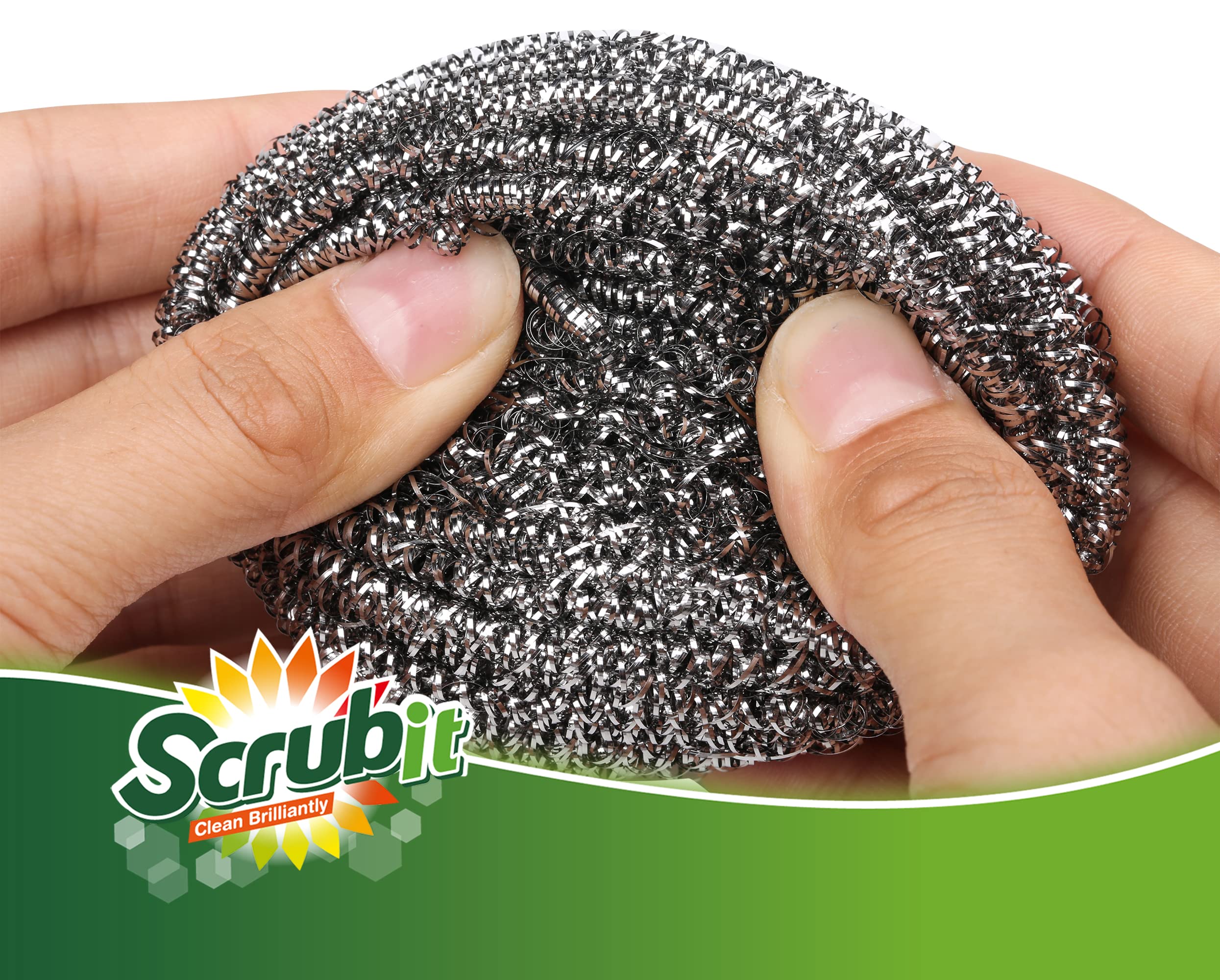 12 Pack Stainless Steel Scourers by Scrub It – Steel Wool Scrubber Pad Used for Dishes, Pots, Pans, and Ovens. Easy scouring for Tough Kitchen Cleaning. (XX Large (100 Gram))