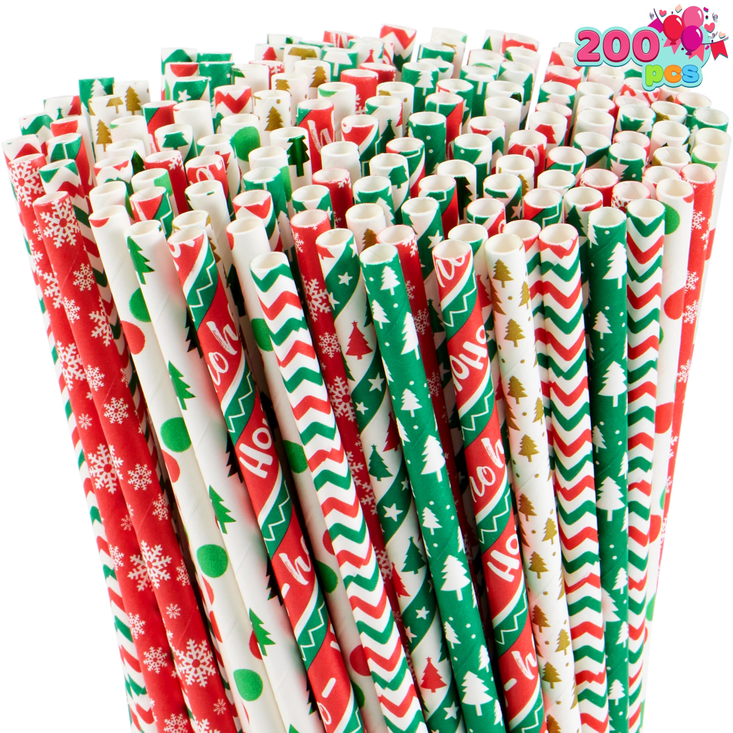 JOYIN 200 Pcs Christmas Disposable Paper Straws Colorful for Drinkware Party Decoration