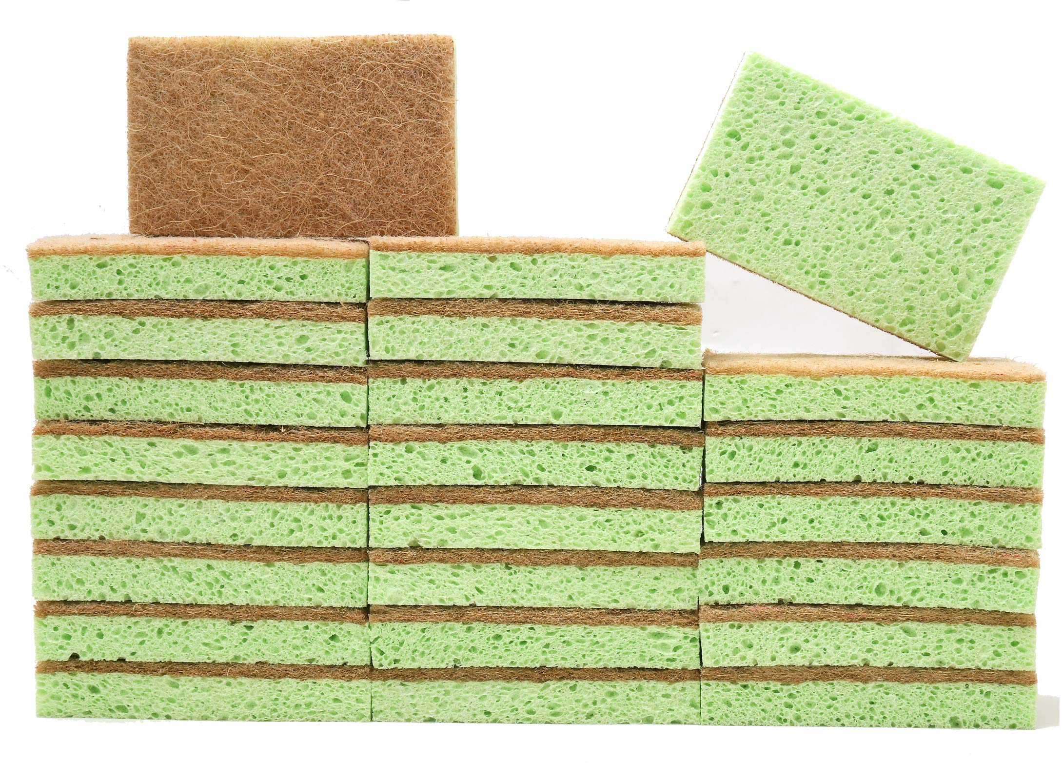 Natural Plant-Based Scrub Sponge by Scrub-it, Non-Scratch, Biodegradable scrubbing sponges with a Tough scouring pad for Kitchen and Bathroom– 24 Pack