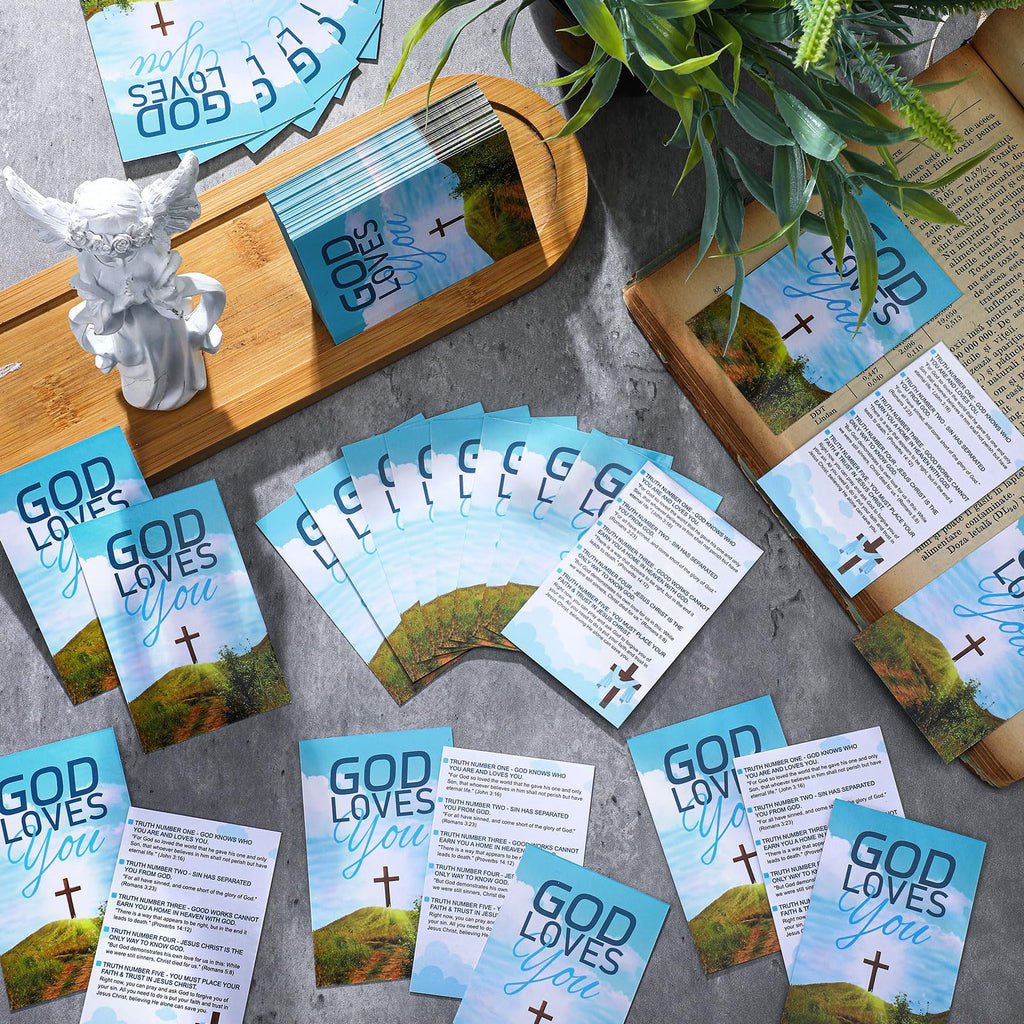 Noveread 200 Pcs Gospel Tract Card Salvation Cards Pocket Holy Postcard Prayer Postcards Christian Inspirational Bible Verses Bookmark for Christian Gift(God Loves You)