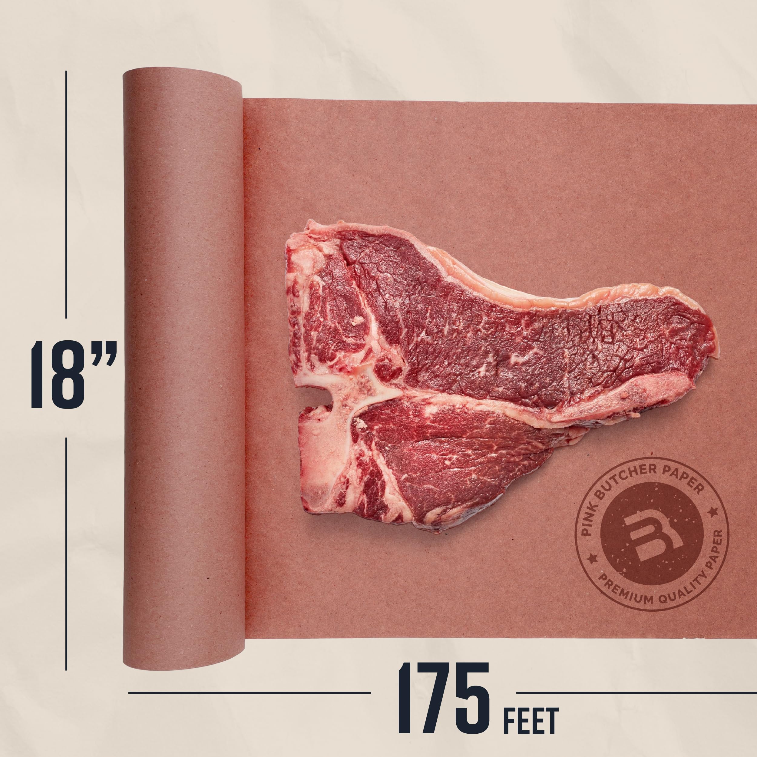Bryco Goods Pink Butcher Paper Roll - 18 Inch x 175 Feet - Food Grade Peach Paper for Smoking & Grilling Meat, BBQ, Brisket - Unbleached Unwaxed Uncoated