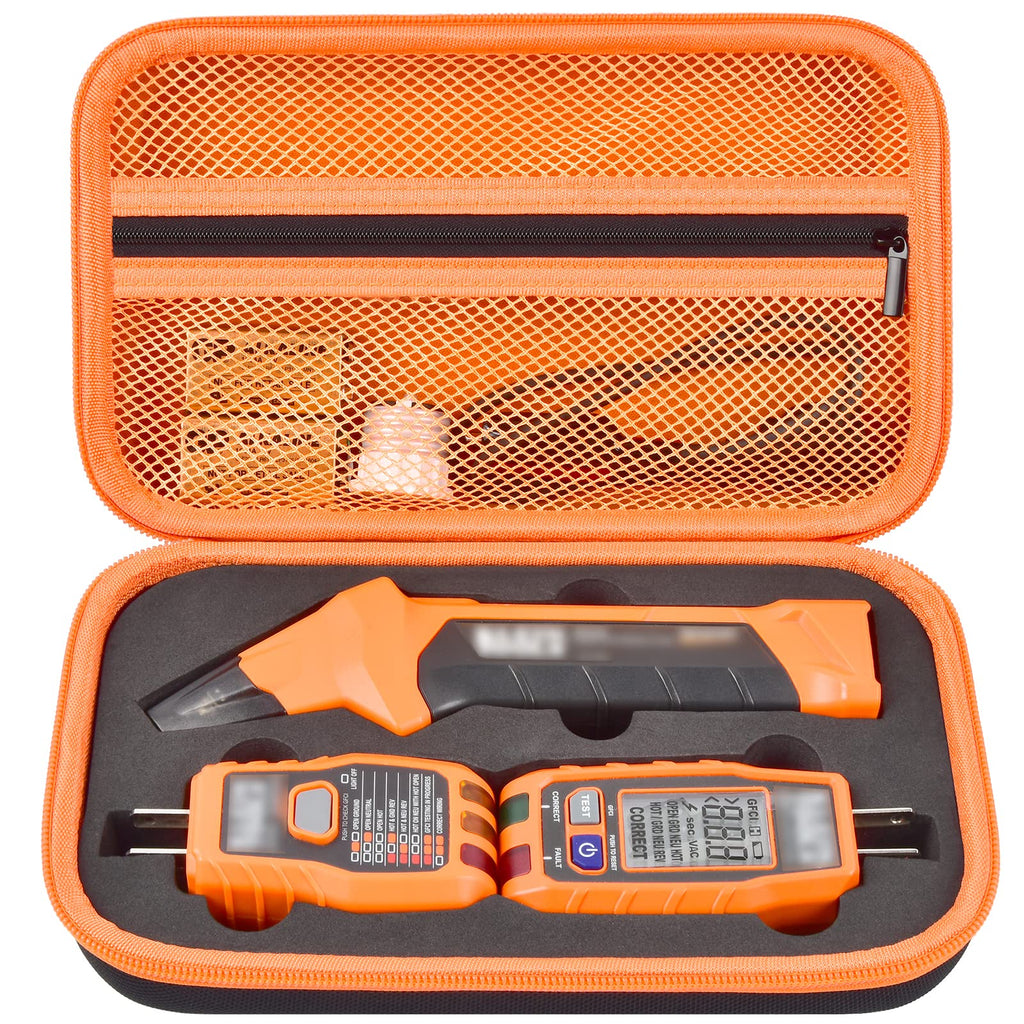 Case Compatible with Klein Tools ET310 AC Circuit Breaker Finder & 80041 Outlet Repair Tool Kit & RT250 GFCI Receptacle Tester. Electrical Storage Organizer Holder Bag (Box Only)-Orange Inner
