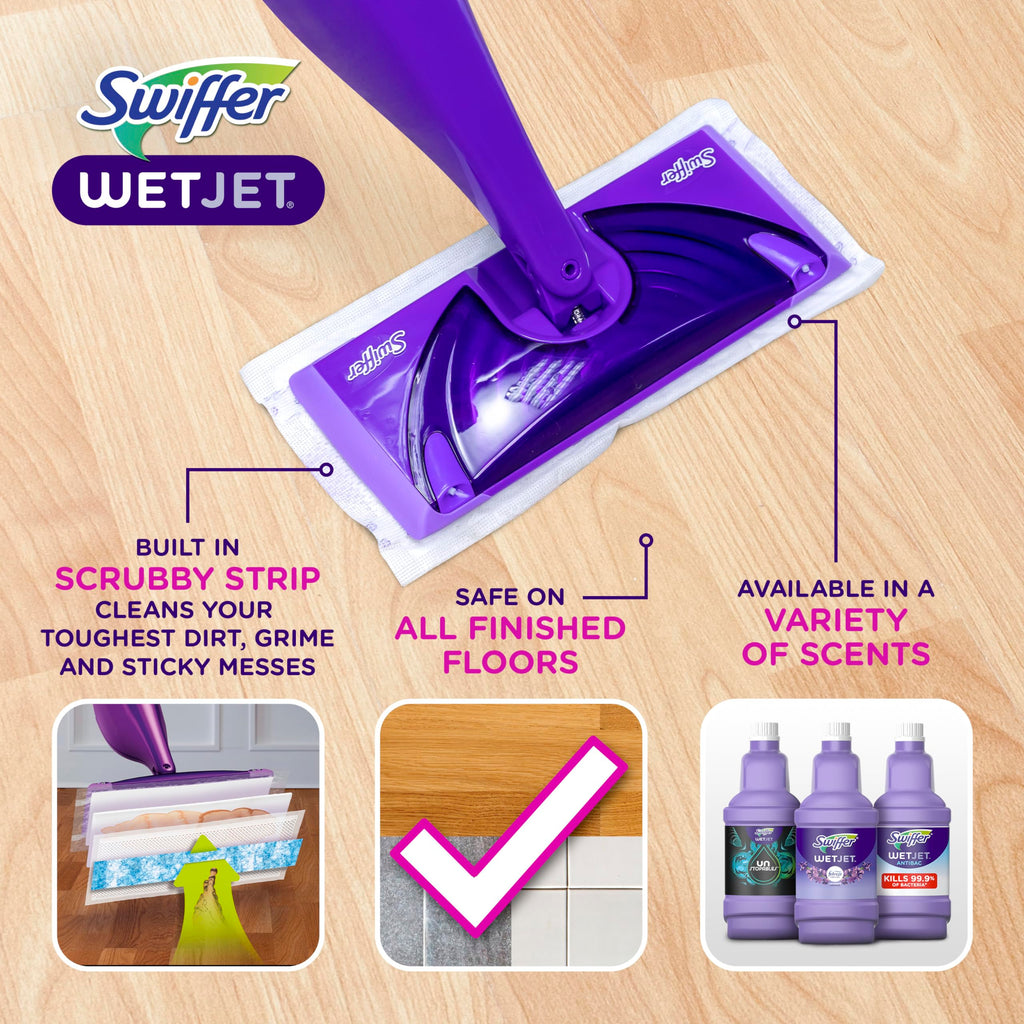 Swiffer WetJet Spray Mop Kit : Includes 1 Floor Mop, 1 Bottle of Floor Cleaner Solution, 10 WetJet Refill Pads, 2 Batteries