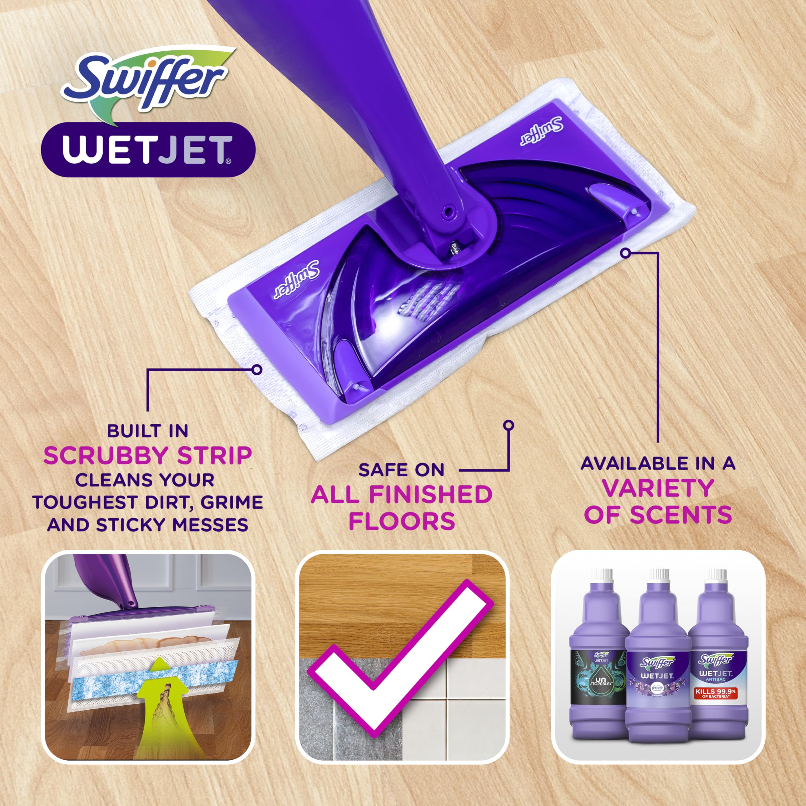 Swiffer WetJet Spray Mop Kit : Includes 1 Floor Mop, 1 Bottle of Floor Cleaner Solution, 10 WetJet Refill Pads, 2 Batteries