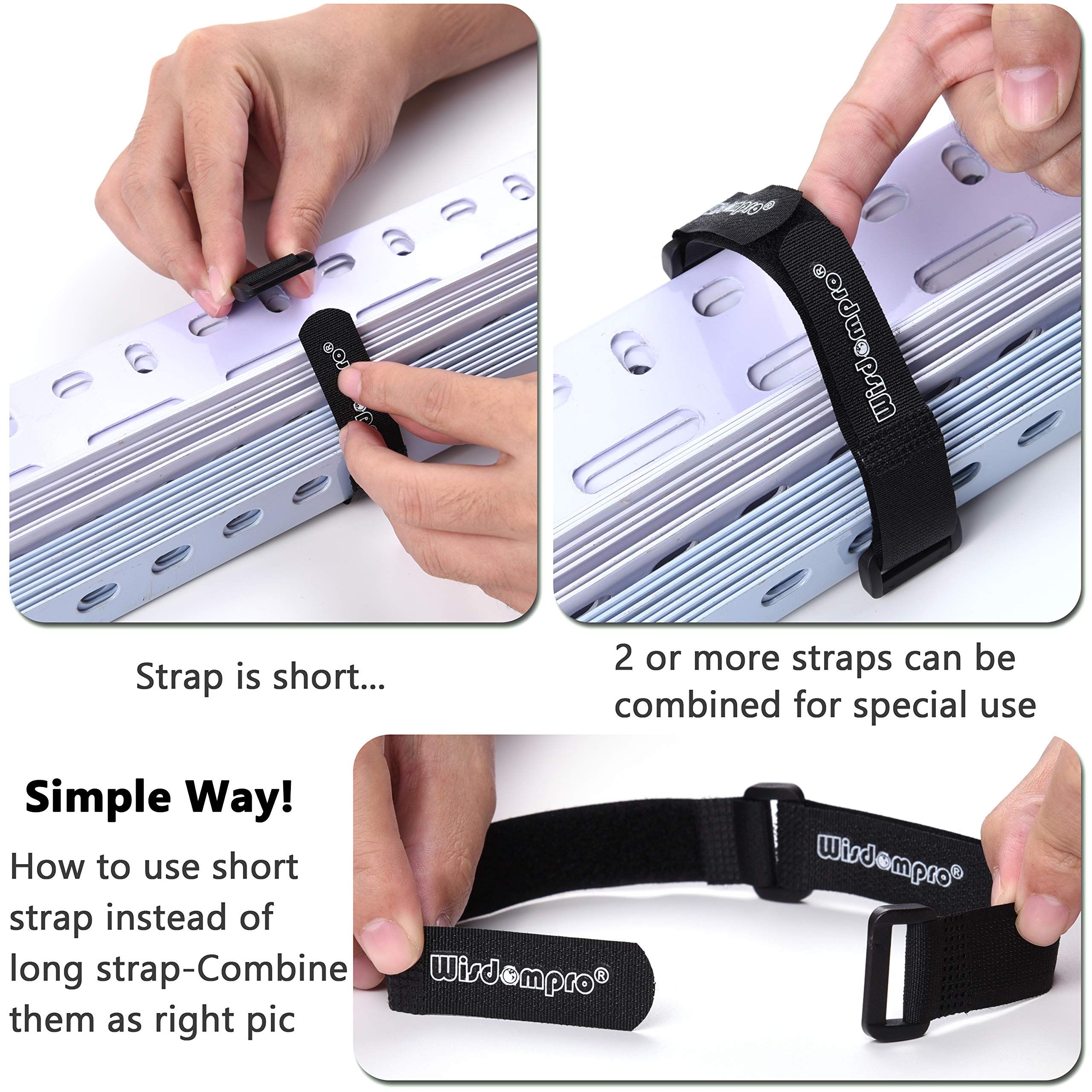20 Pack (8 12 18 24 inches) Hook and Loop Reusable Fastening Cable Tie Down Straps by Wisdompro - Reusable, Durable Functional Ties to Keep Your Home, Office, Workspace from Tangled Messes of Cords