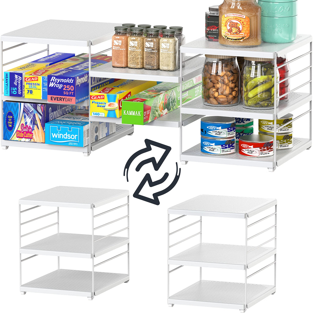 Simple Houseware Expandable Counter Shelf Organizer, Adjustable Storage Rack for Kitchen Cabinets, Pantry, or Desktop Accessories, 9.5" D x 23" W x 9.25" H, White