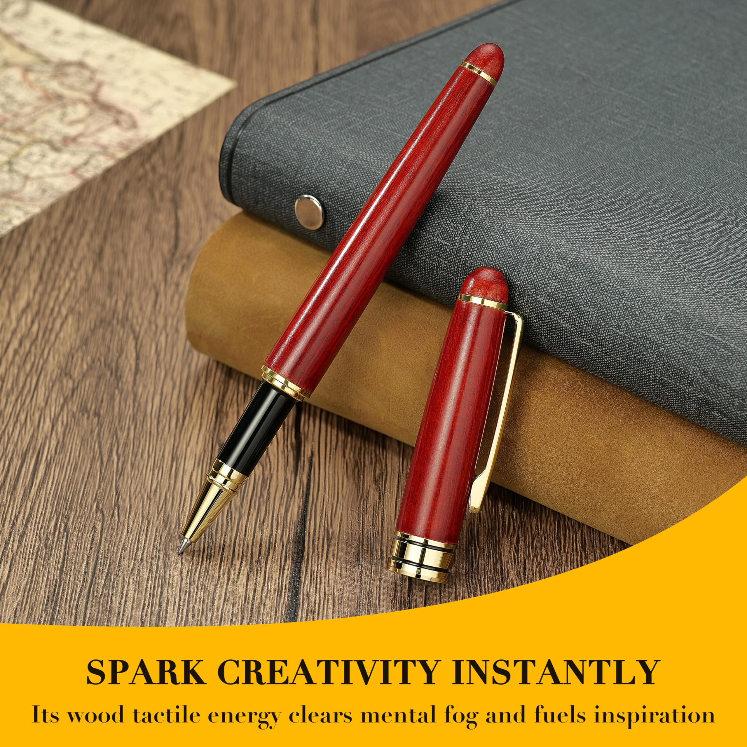 BEILUNER Luxury Rosewood Ballpoint Pen Writing Set - Elegant Fancy Nice Gift Pen Set for Signature Executive Business Office Supplies - Gift Boxed with Extra Refills (Black)
