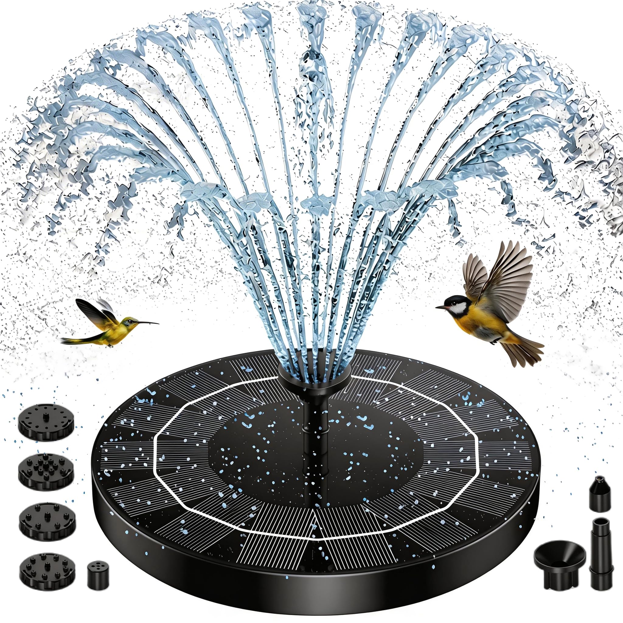 AISITIN Solar Fountain Upgrade, 2.5W 160mm Solar Bird Bath Fountains Pump Outdoor Water Pump Solar Floating Fountain with 6 Fountain Styles for Garden, Bird Bath, Pond, Fish Tank