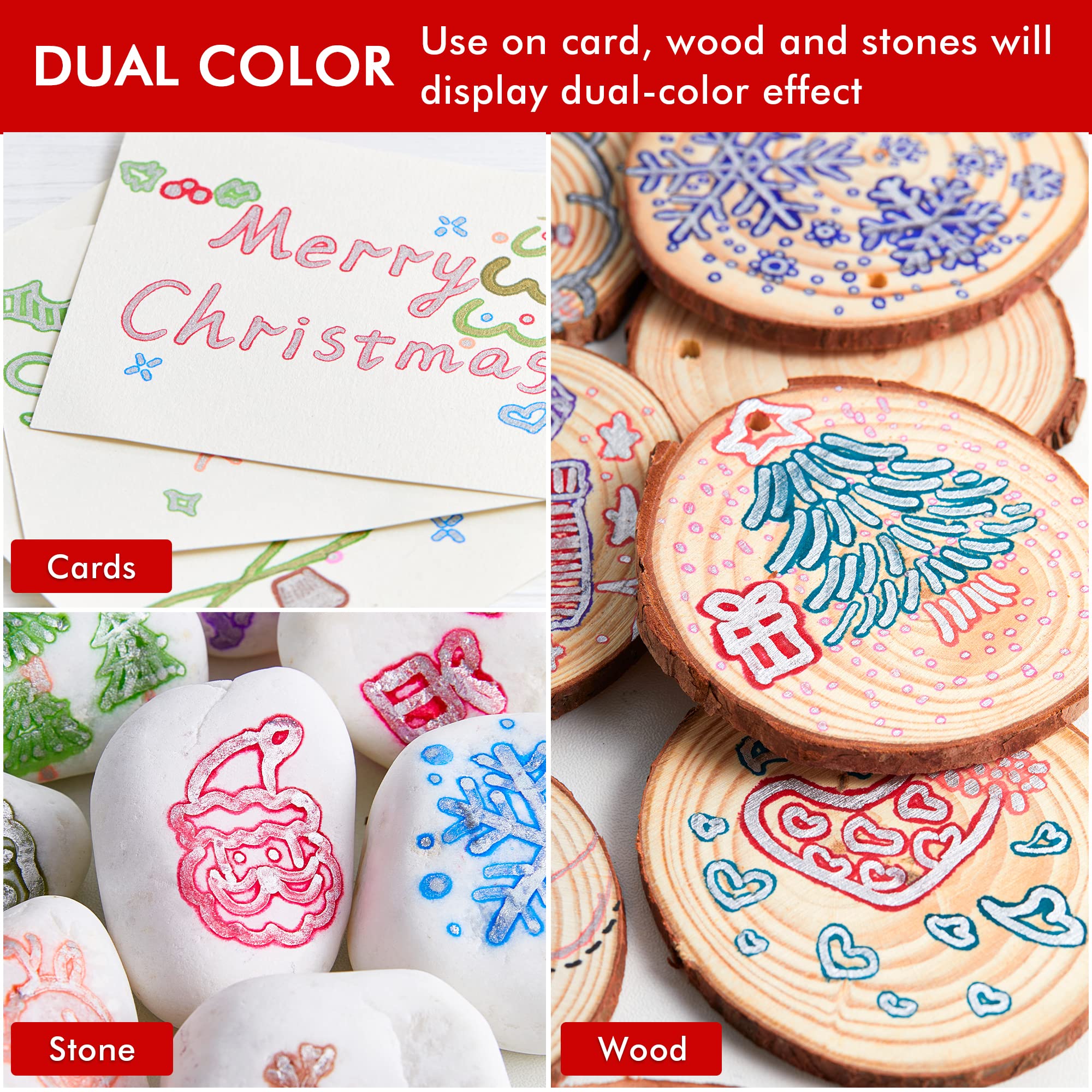 Shuttle Art Double Line Outline Markers, 28 Colors Squiggles Shimmer Markers Set, Self Outline Metallic Marker Pens for Art, Drawing, Doodling, Card Making, Christmas Greeting Card, DIY Crafts