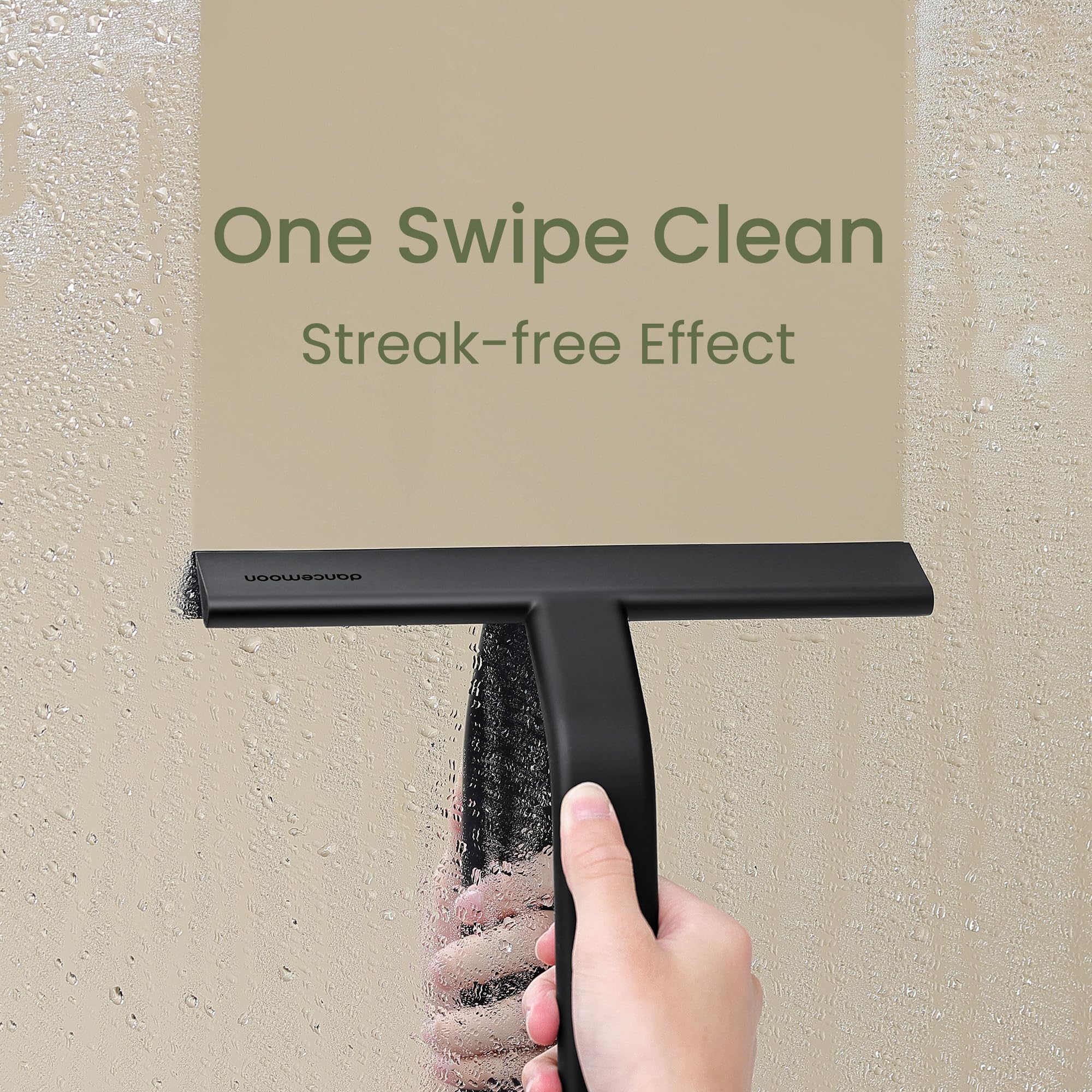 dancemoon JustHang Shower Squeegee for Glass Doors, All-One-Piece Silicone with Built-in Hook Design for Easy Hanging, Household Window Mirror Squeegee for Bathroom, Glass, Tile Wall,Car 10-Inch Black
