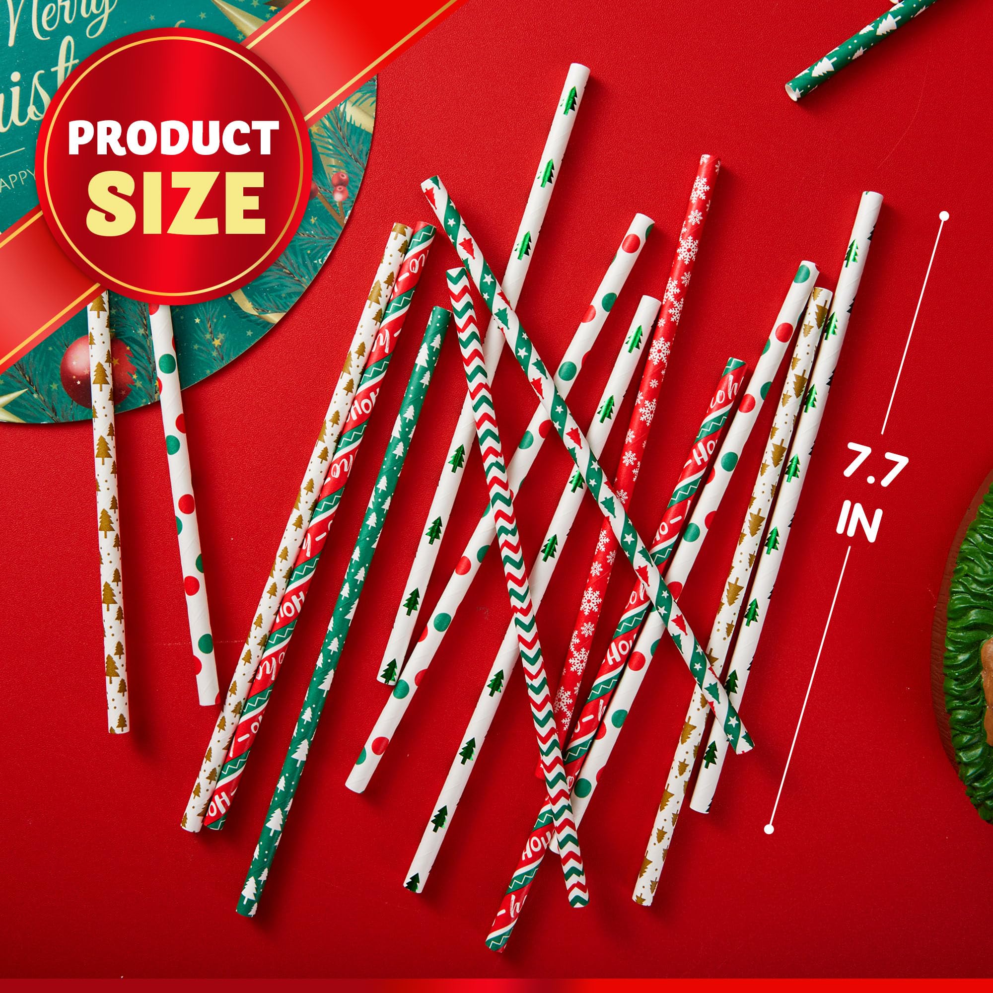 JOYIN 200 Pcs Christmas Disposable Paper Straws Colorful for Drinkware Party Decoration