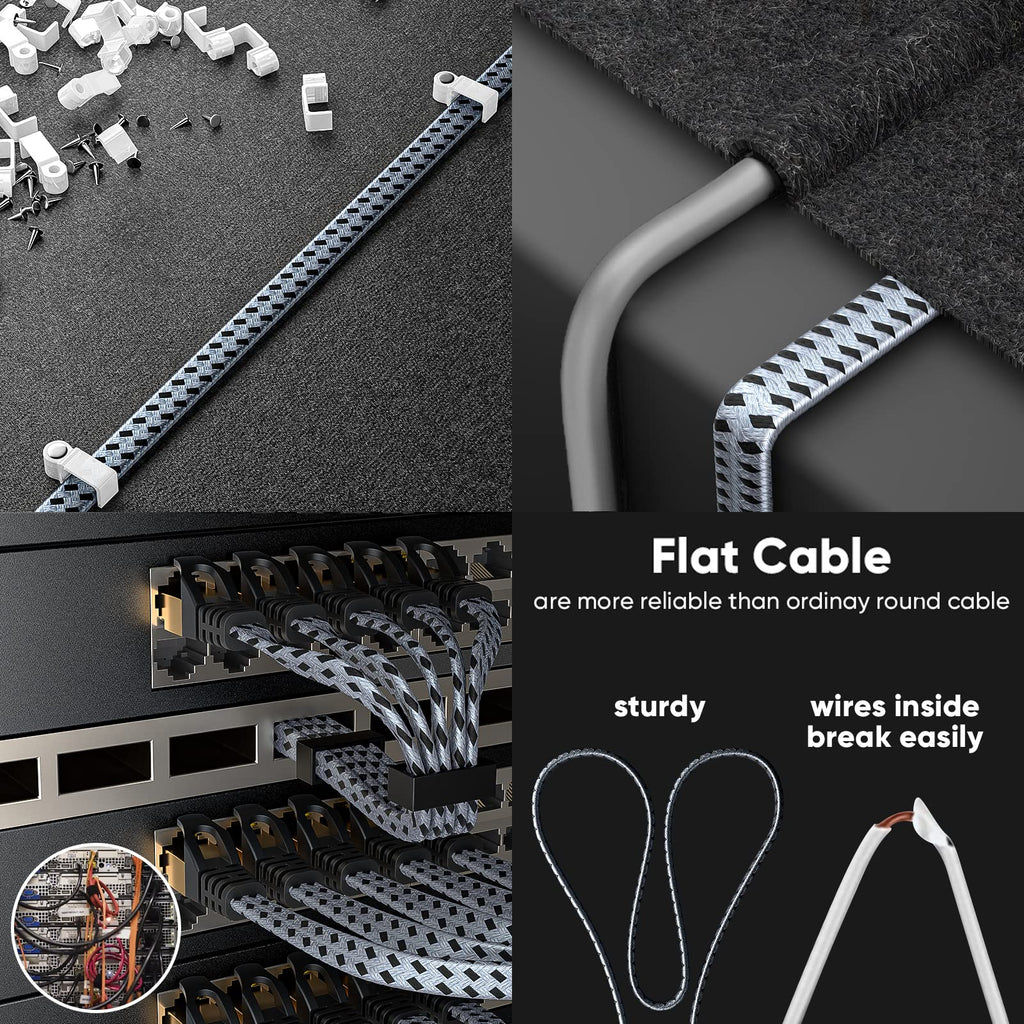 Cat 8 Ethernet Cable 25 FT, ARISKEEN 40Gbps 2000Mhz High Speed Cat8 Network LAN Patch Cord, Nylon Braided High Duty Shielded RJ45 Flat Internet Cable with 15 Clips for Indoor Outdoor - 25 Feet (Grey)