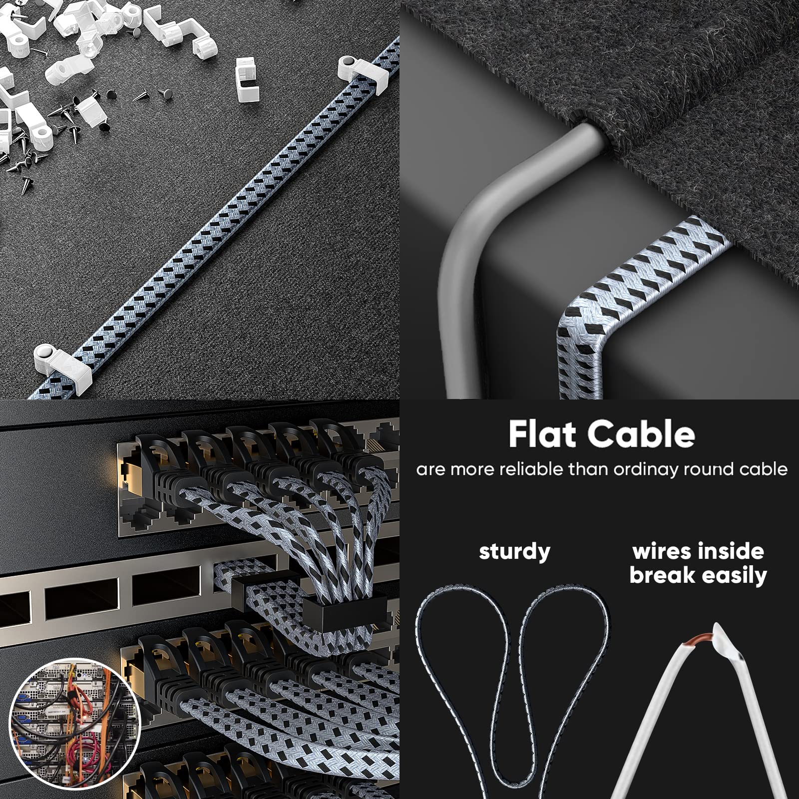 Cat 8 Ethernet Cable 25 FT, ARISKEEN 40Gbps 2000Mhz High Speed Cat8 Network LAN Patch Cord, Nylon Braided High Duty Shielded RJ45 Flat Internet Cable with 15 Clips for Indoor Outdoor - 25 Feet (Grey)