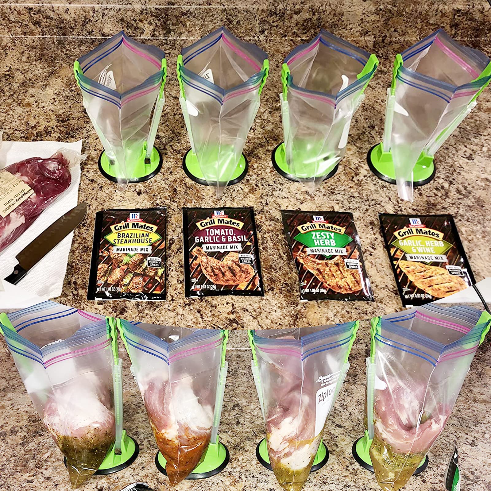 Ruibo Baggy Rack Holder for Food Prep Bag/Plastic Freezer Bag/Ziplock Bag Stand, Meal Planning/prep Holders,8 Pack Green Pack of 8
