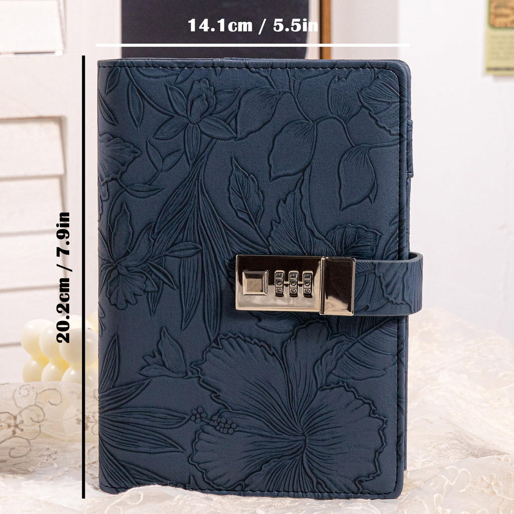 Diary with Lock for Women, 3D Embossed Journal with Lock, 224 Pages Wide lined Notebooks, PU Leather with Pen and Stickers Planner Organizer for Women & Men
