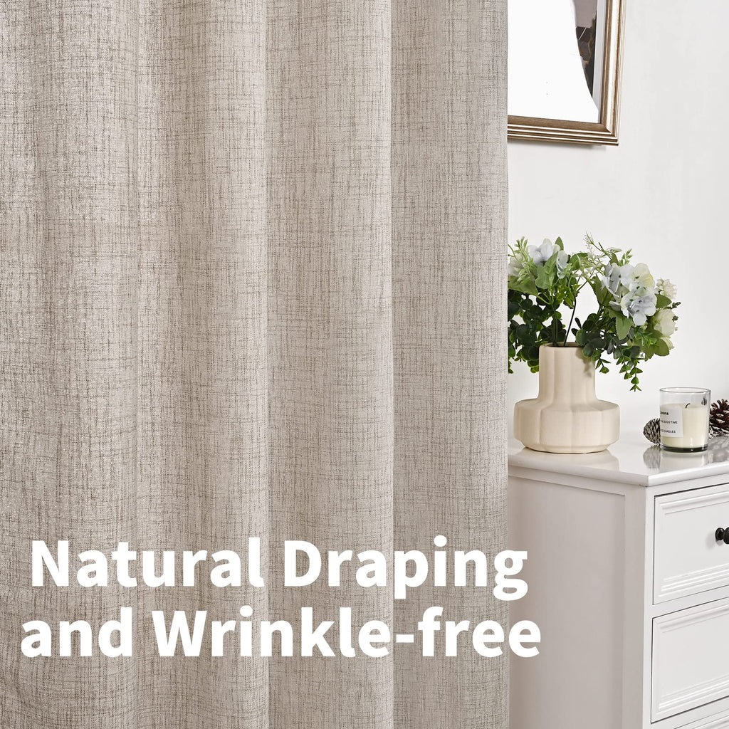 YoungsTex Natural Linen Curtains 84 Inch Long for Living Room Bedroom Grommet Top Light Filtering Privacy Linen Textured Window Semi Sheer Drapes, 2 Panels, 52x84 Inch, Natural