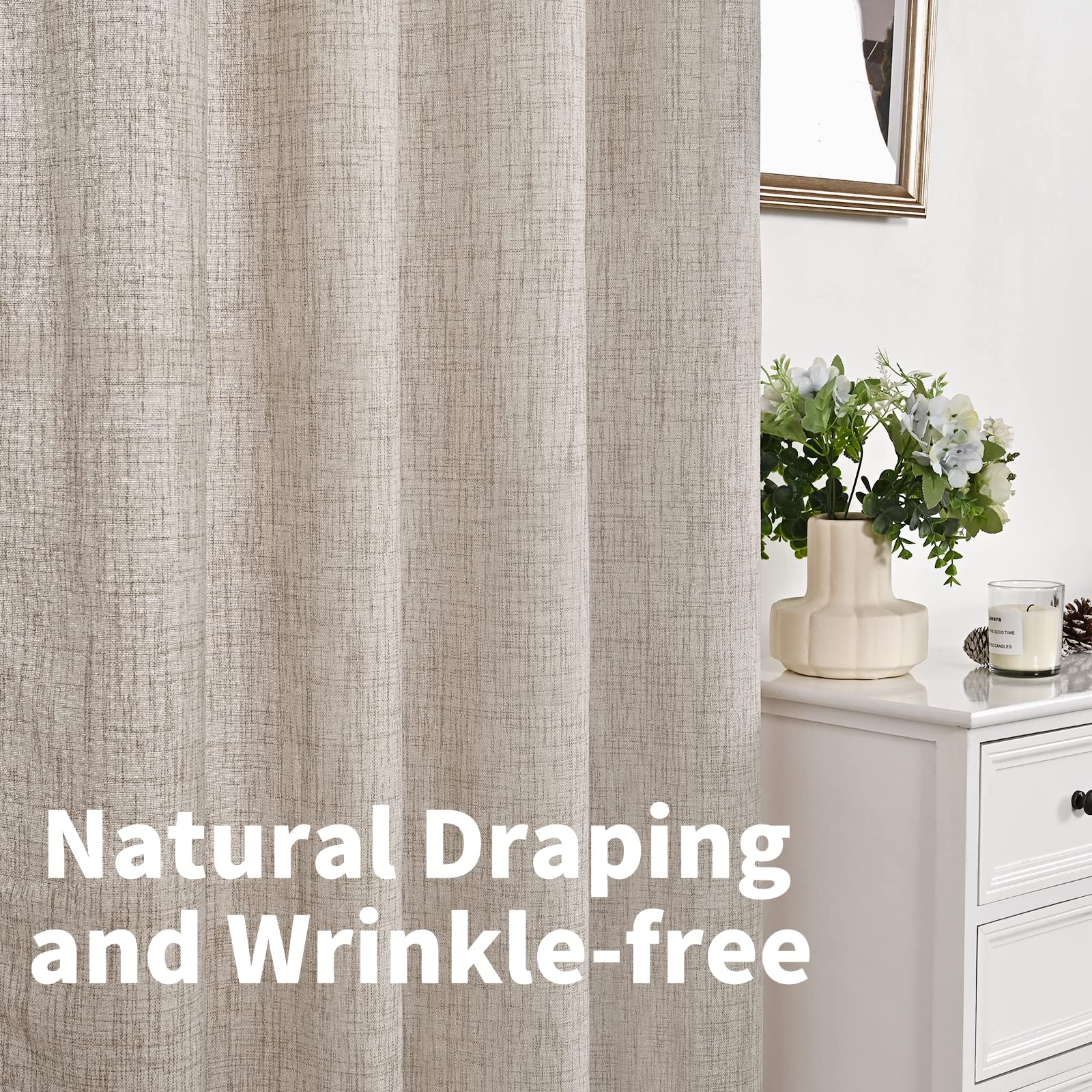 YoungsTex Natural Linen Curtains 84 Inch Long for Living Room Bedroom Grommet Top Light Filtering Privacy Linen Textured Window Semi Sheer Drapes, 2 Panels, 52x84 Inch, Natural