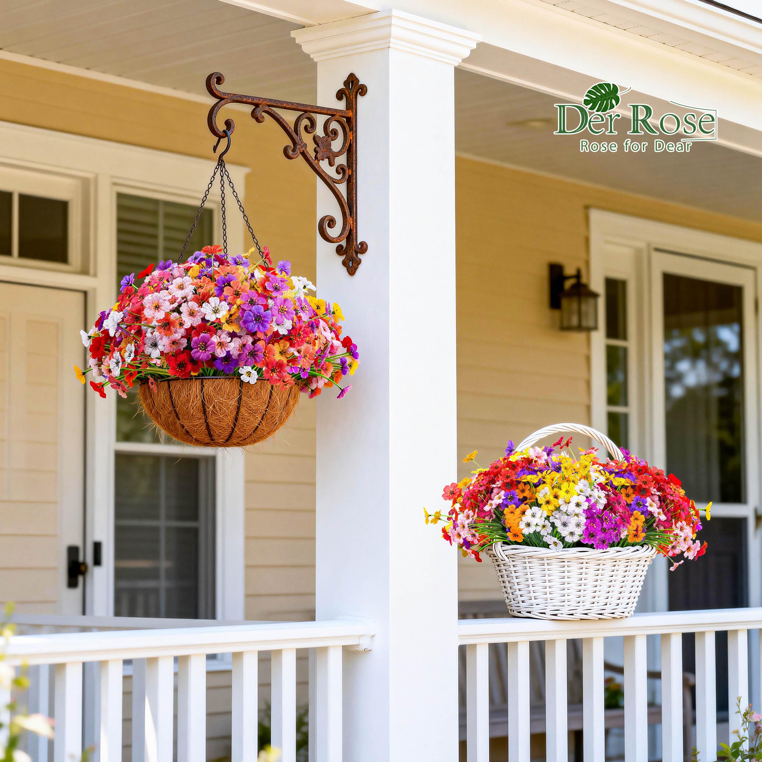 Der Rose 24 Bundles Artificial Flowers for Outdoors, UV Resistant Fake Flowers for Home Garden Patio Porch Decor (8 Colors)