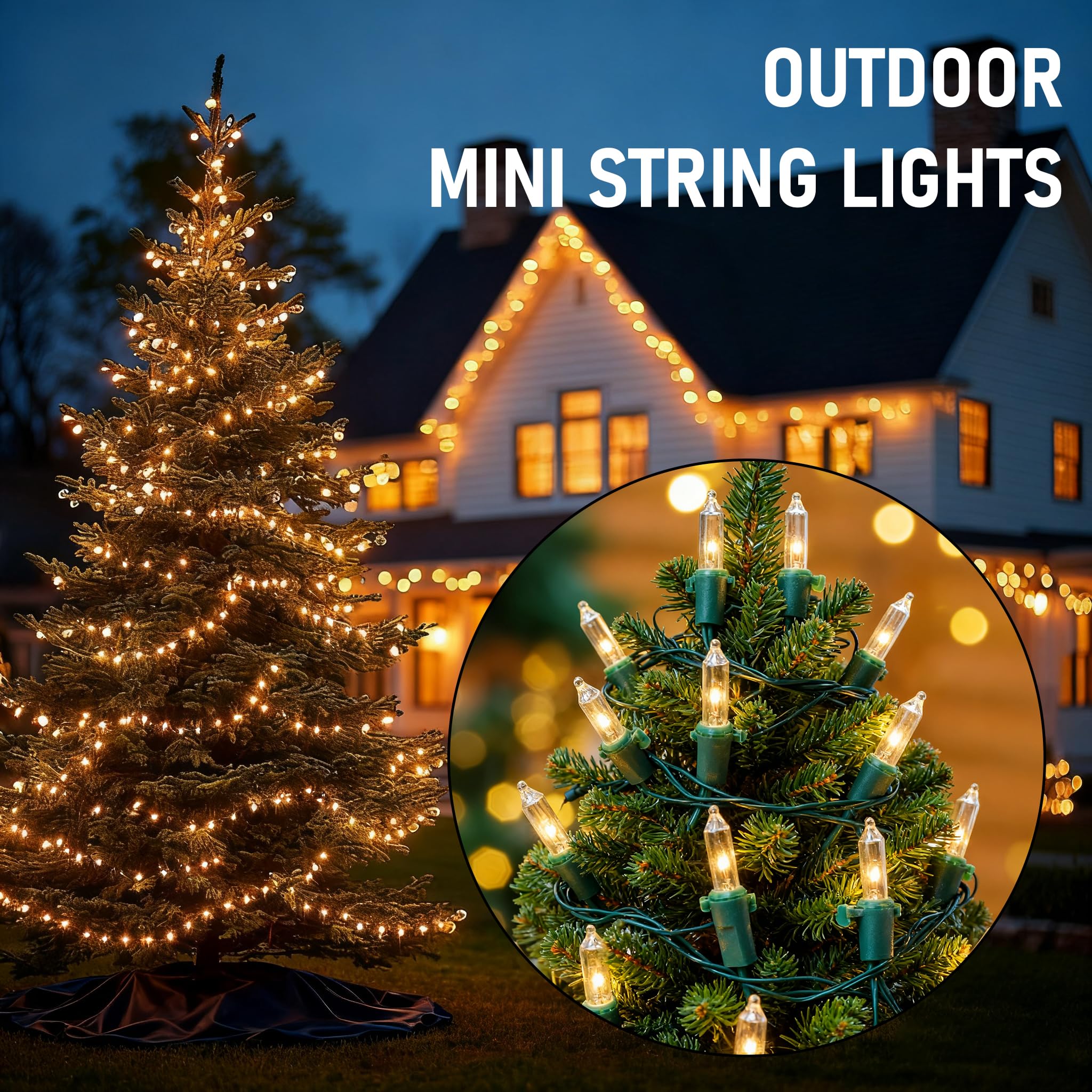 TW SHINE Christmas Lights, 20FT 100 Count Incandescent Mini Christmas Tree Lights, Waterproof Xmas String Lights for Indoor Home Party Yard Decorations, Warm White