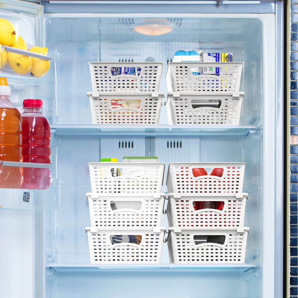 Simple Houseware Stackable Plastic Woven Basket Storage and Pantry Organizer Bin, 6 Pack, White