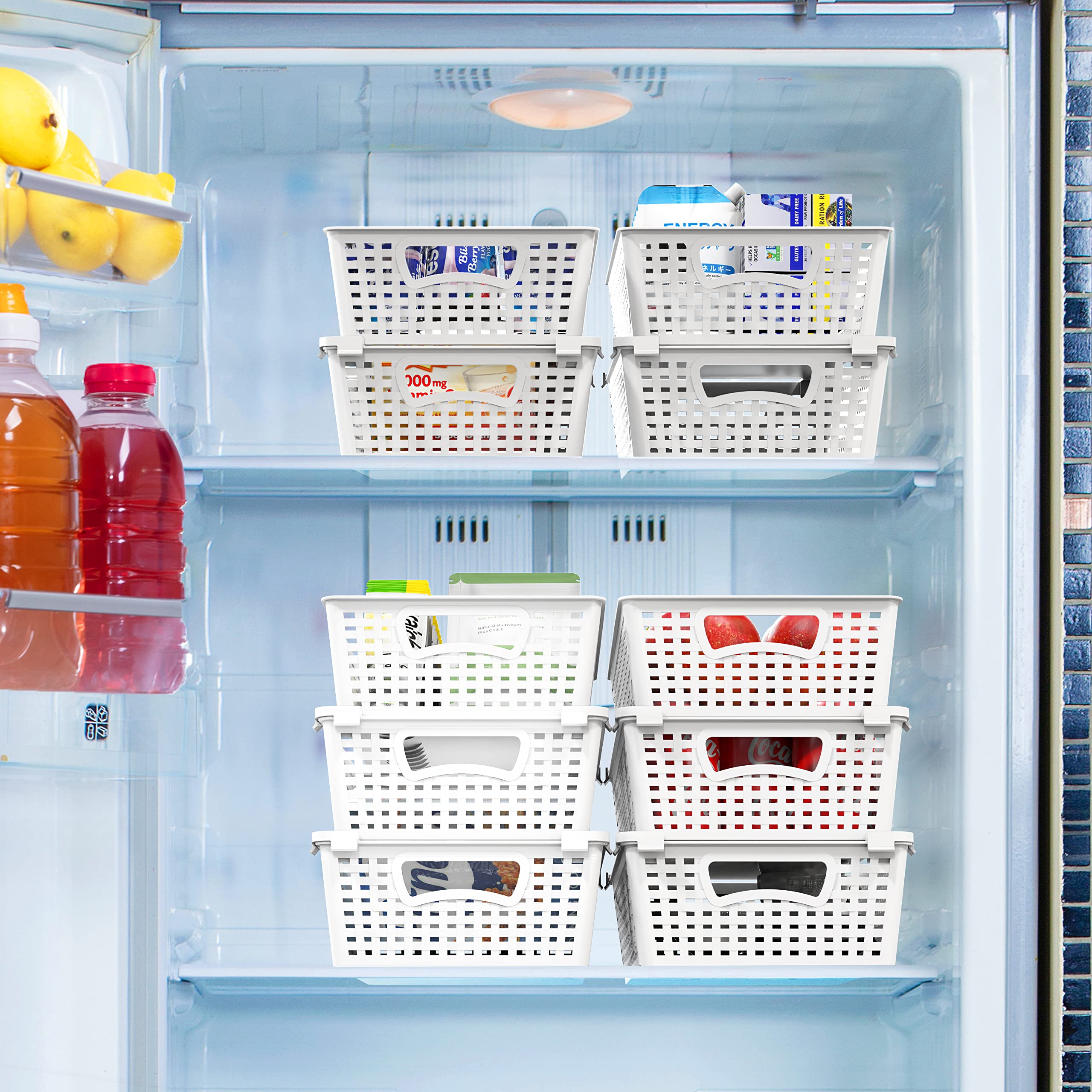 Simple Houseware Stackable Plastic Woven Basket Storage and Pantry Organizer Bin, 6 Pack, White