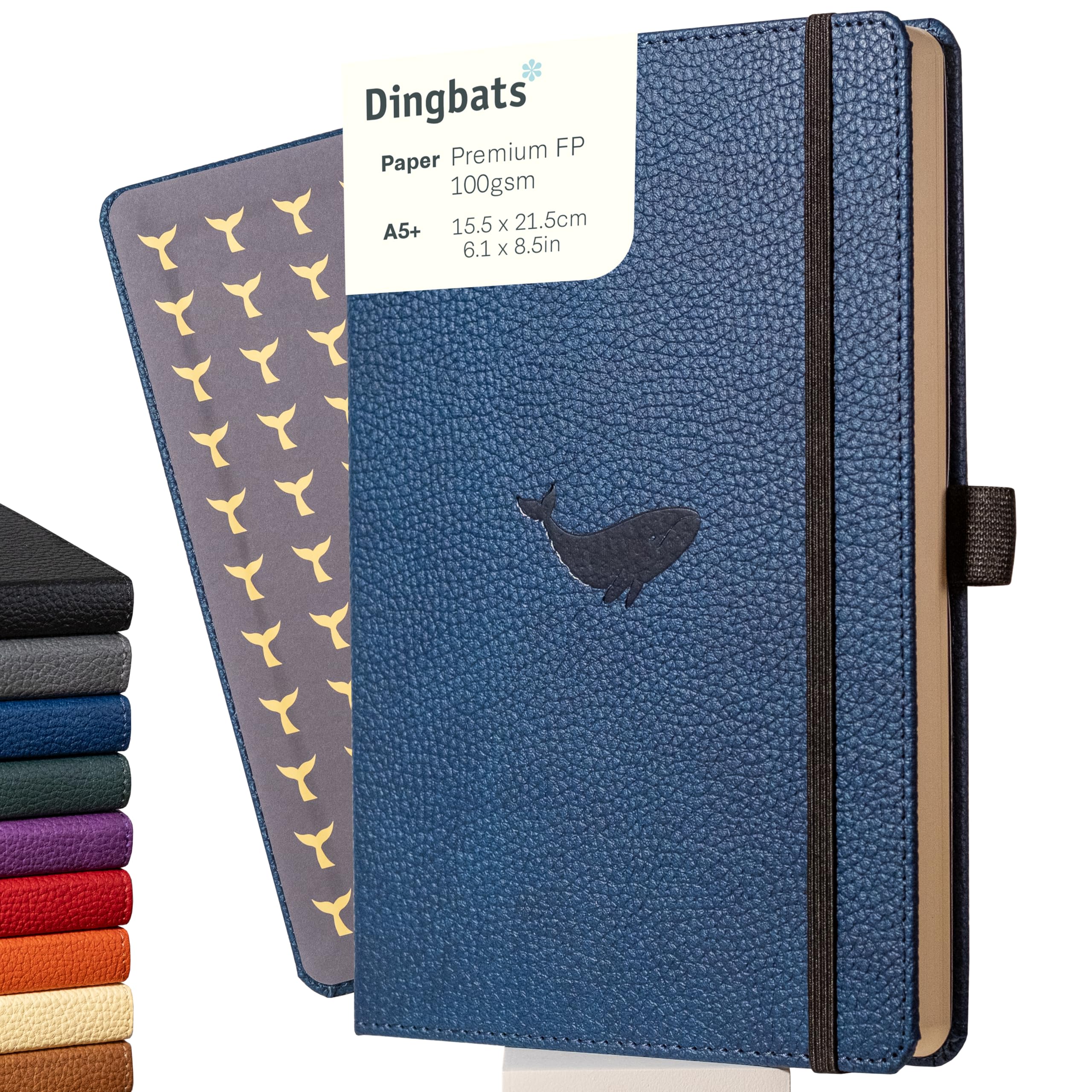 Dingbats* Wildlife Dotted Journal A5 - Vegan Leather Hard Cover, Ideal for Work, Travel - Pocket, Elastic Closure, Bookmark