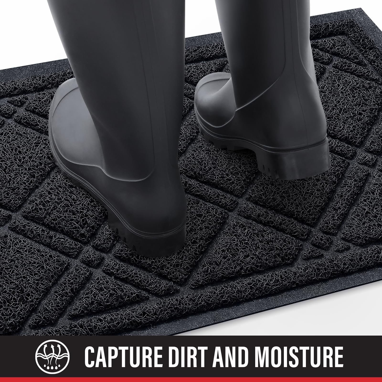 Front Door Mat Outdoor Mat for Entrance, Non-Slip Low Profile Doormat, Durable Dirt Trapper Welcome Mat Shoe Mat for Outdoor, Indoor, Front Back Doors, Entrance, 17"x30", Black