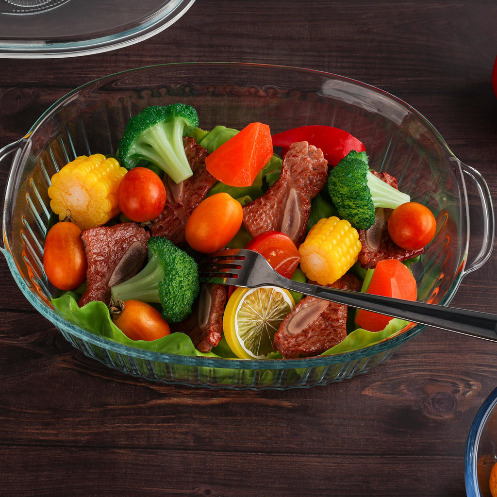 Vitrignis Casserole Dish With Lid - 3qt Glass Baking Dishes For Oven - Clear oval Glass Casserole Dish - Cookware For Cooking, Baking, Serving
