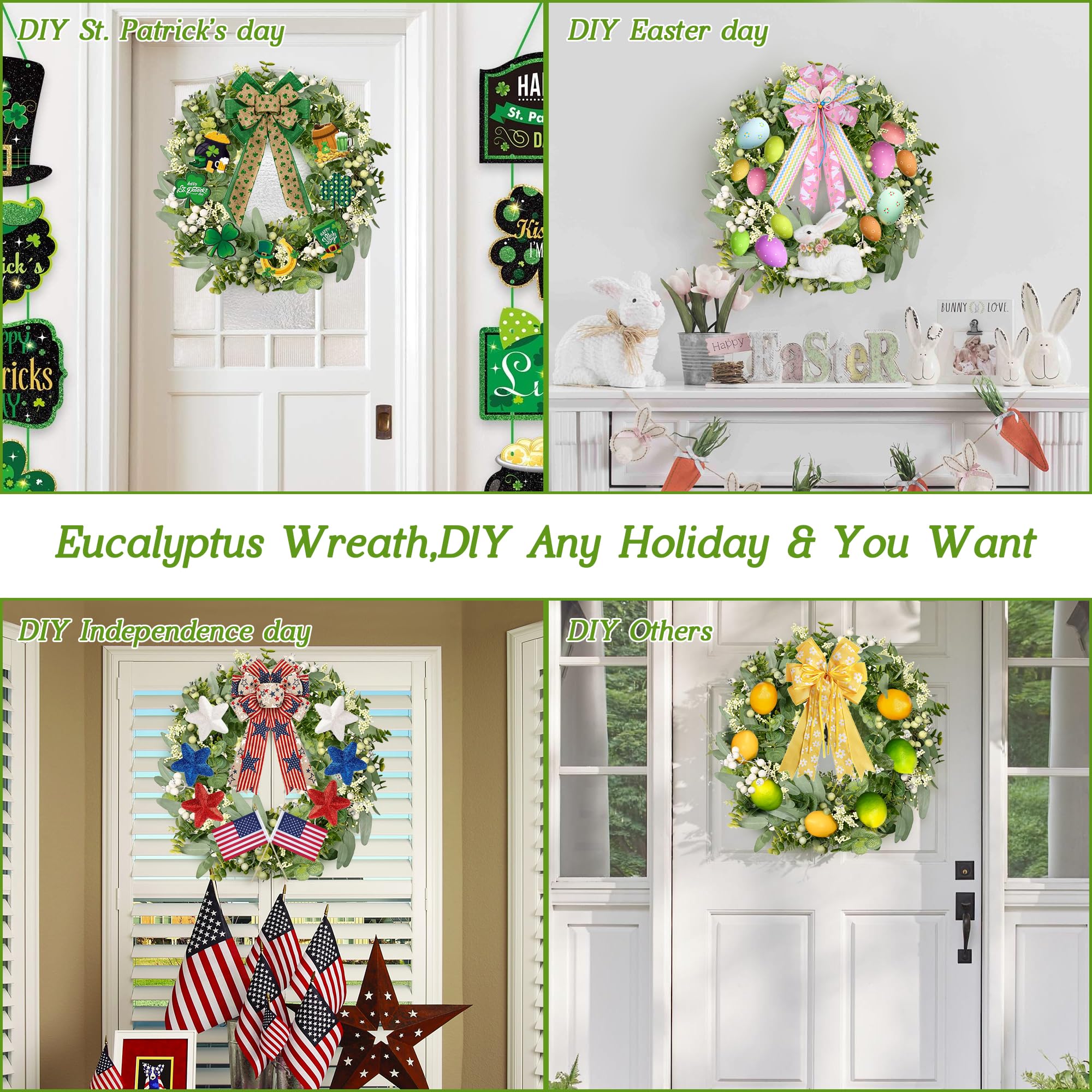 Green Eucalyptus Leaves Front Door Wreath, Vlorart 19 Inch Artificial Spring Summer Greenery Wreath Front Door Decoration Boxwood with Big Berries Farmhouse Outdoor Year-Round - Indoor/Outdoor