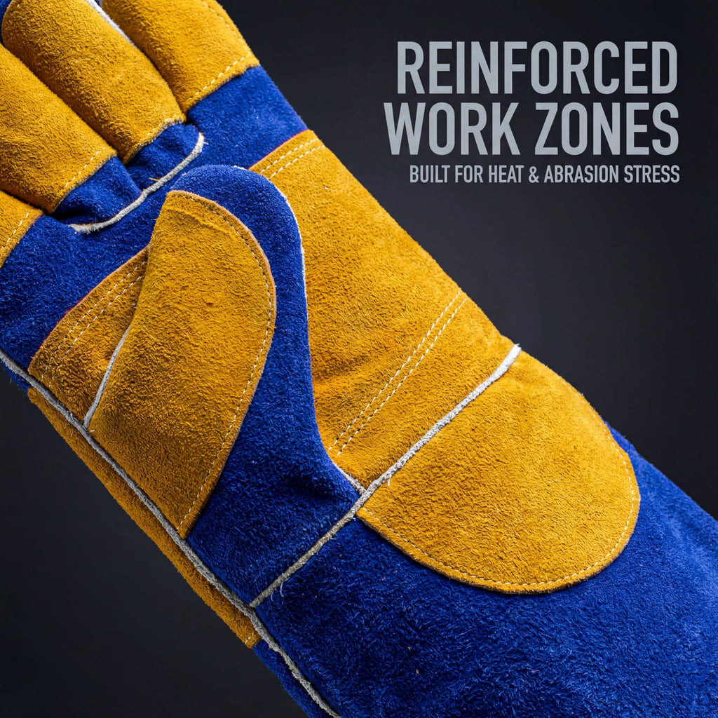 RAPICCA Welding Gloves Fire Heat Resistant: Fireproof Leather For Stick Mig Flux-Core Welder Forge Blacksmith Fireplace Wood Stove Fire Pit Furnace Handling Dry ice - One Size Blue 16IN 932℉