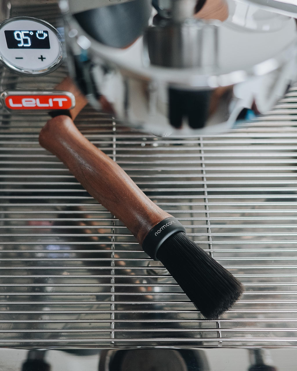 Normcore Barista Brush - Genuine American Walnut Wood Handle Espresso Cleaner - Coffee Bar and Grinder Cleaning Tool