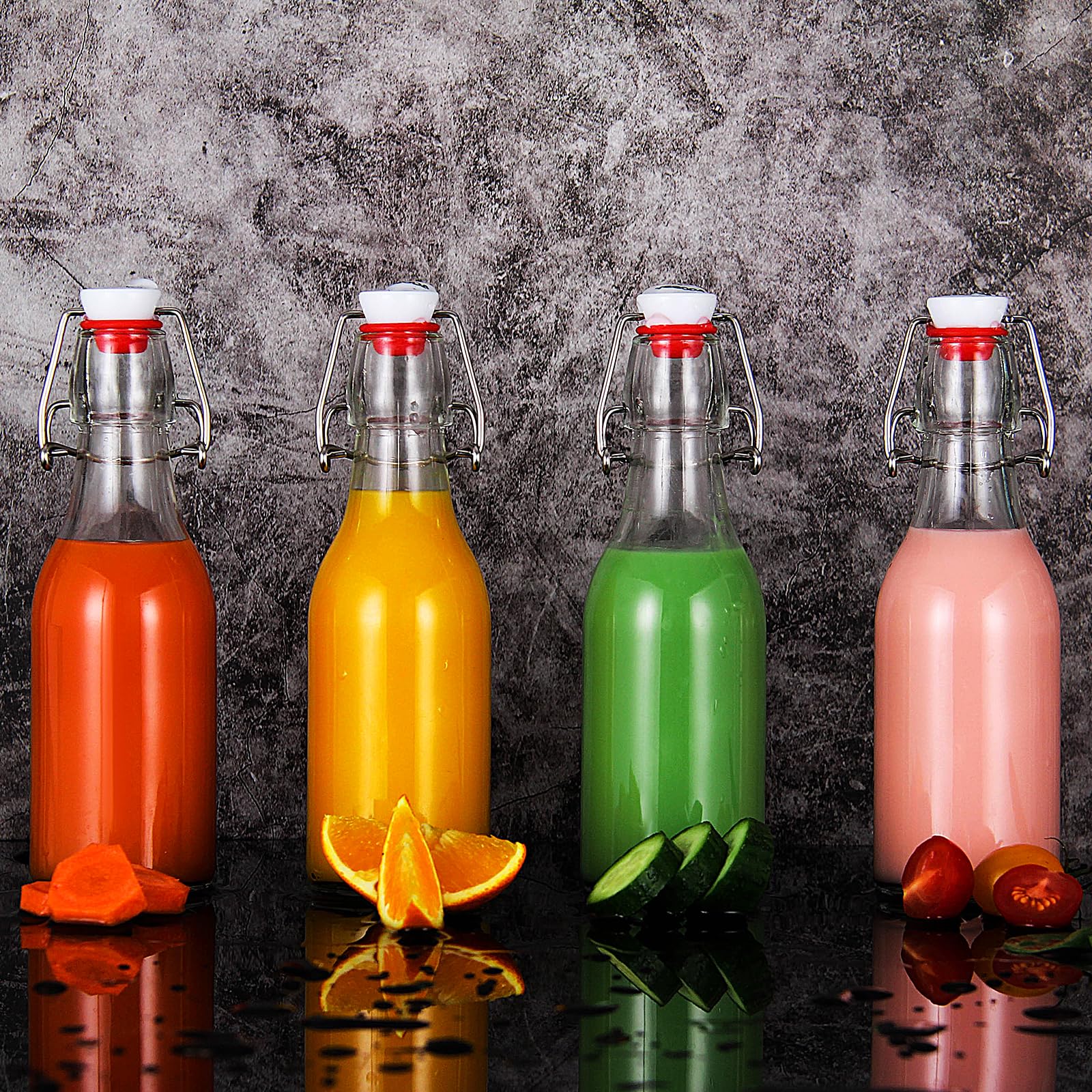 YEBODA 8oz Swing Top Bottles - Glass Beer Bottle with Airtight Rubber Seal Flip Caps for Home Brewing Kombucha, Beverages, Oil, Vinegar, Water, Soda, Kefir (9 Pack)