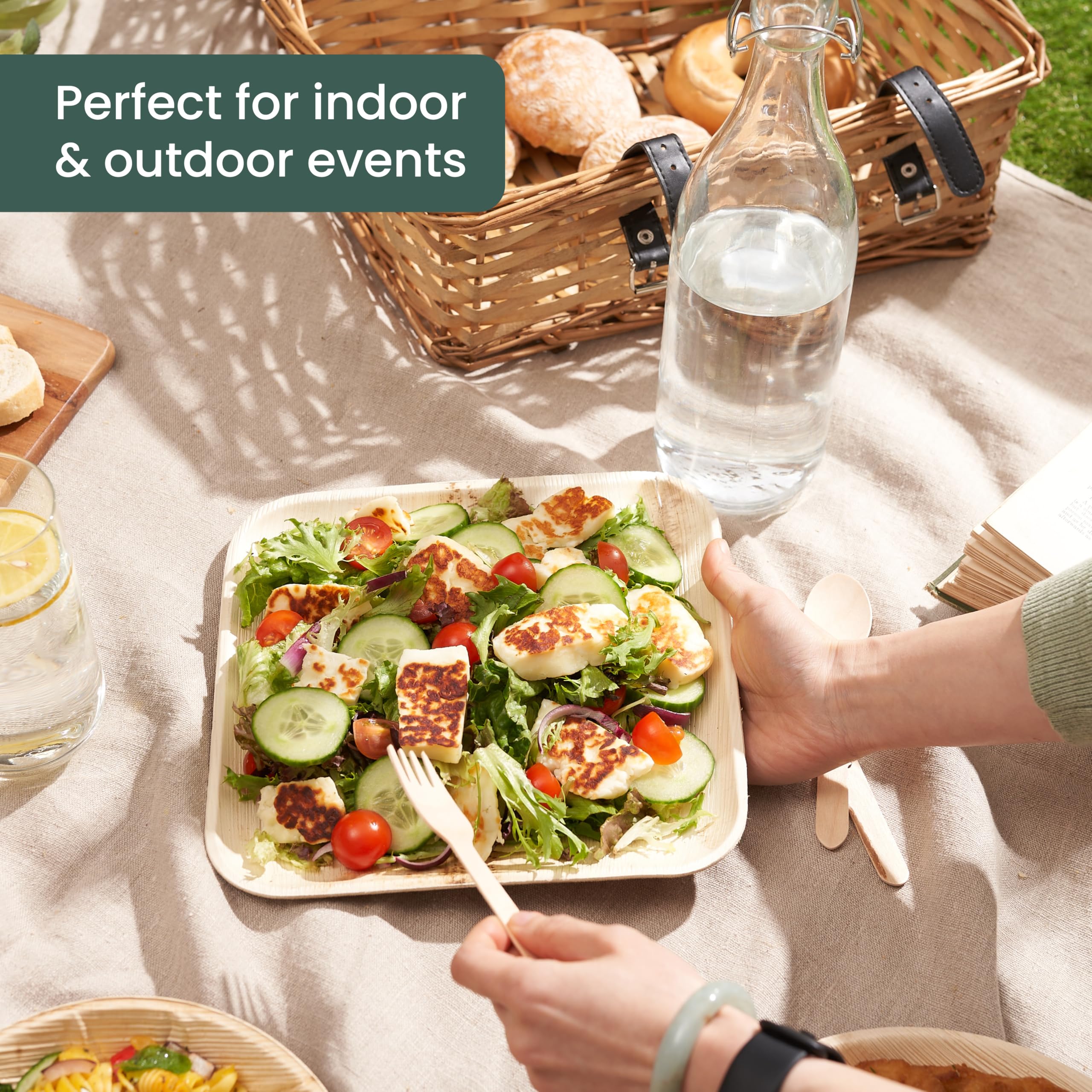 HAAGO 80-Pack 9" Square Palm Leaf Disposable Plates & Cutlery Set for 20 Guests – Compostable Alternative to Paper, Disposable Plastic & Bamboo Plates