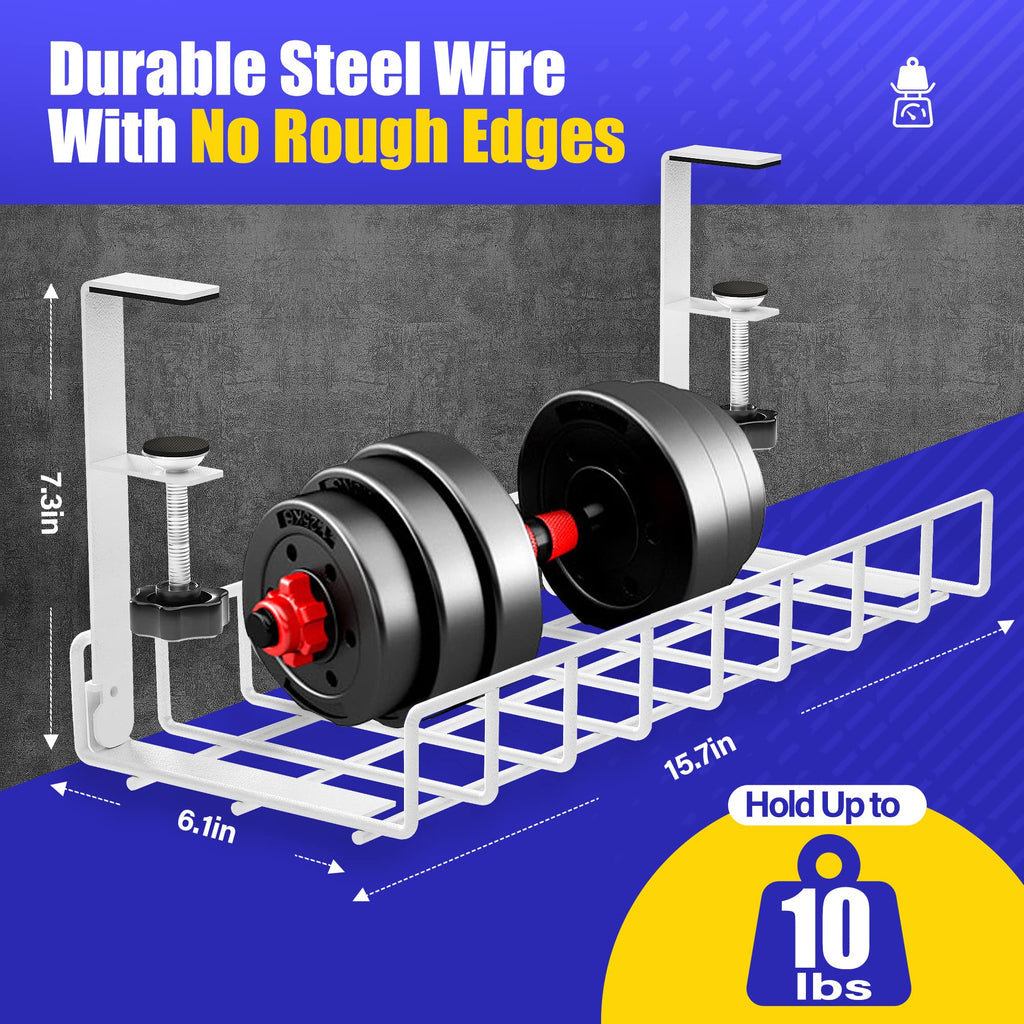 Under Desk Cable Management Tray, Xpatee Upgraded Wire Management No Drill No Screws, Cable Tray with Clamp for Wire Organizers, Computer Cord Rack for Office, Home - No Damage to Desk White