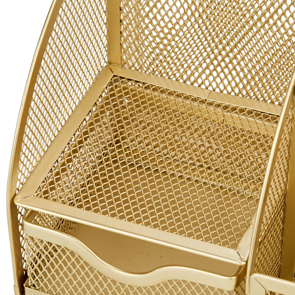 Annova Mesh Desk Organizer Office with 7 Compartments + Drawer/Desk Tidy Candy/Pen Holder/Multifunctional Organizer (gold)