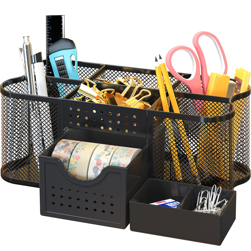DecoBrothers Desk Organizers Pencil/Pen Holder Caddy Storage Accessories for Office, Black