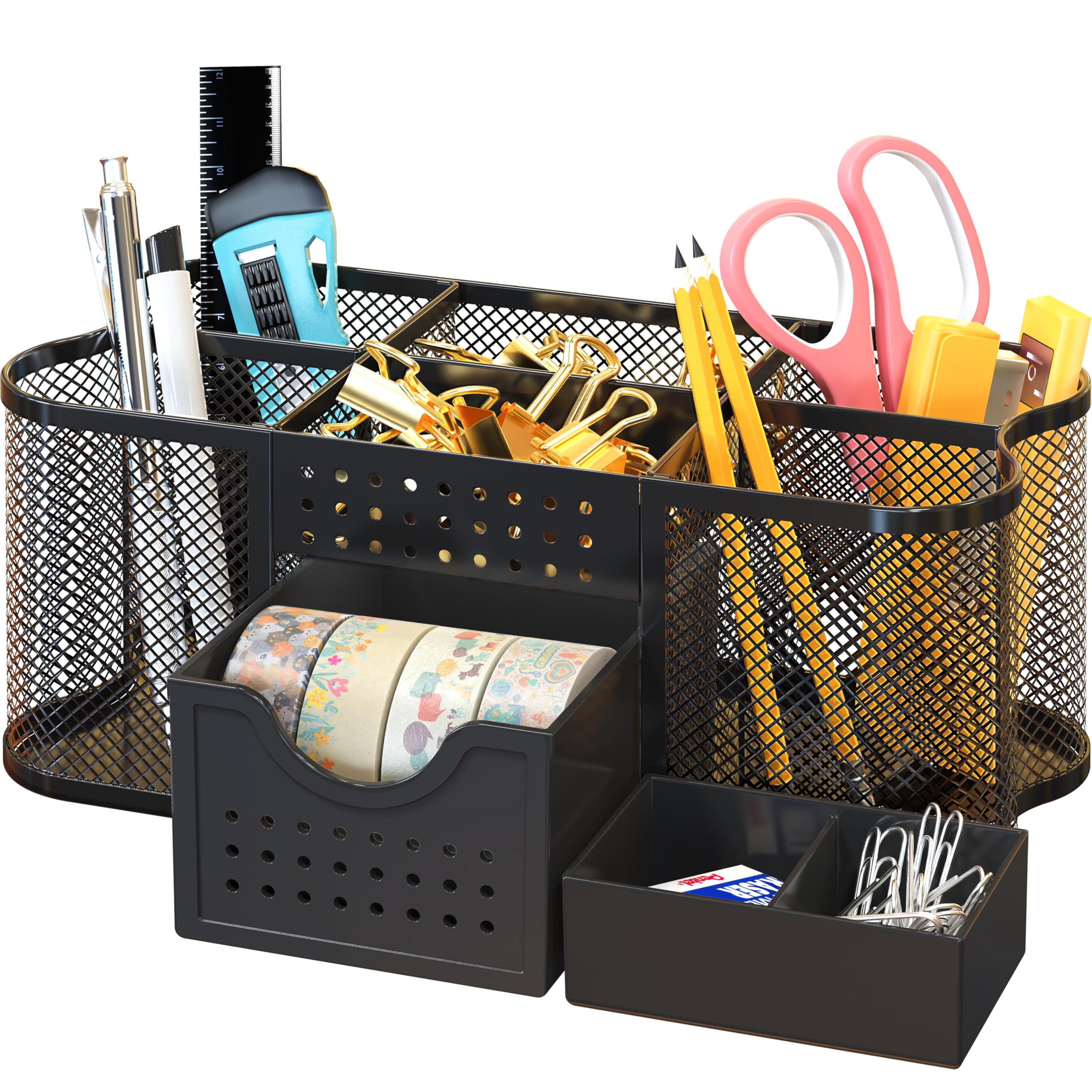 DecoBrothers Desk Organizers Pencil/Pen Holder Caddy Storage Accessories for Office, Black