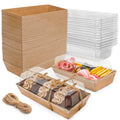NPLUX Charcuterie Boxes with Clear Lids Mini Dessert Bakery Boxes Disposable To Go Food Containers for Cookie Cake Slice Sushi Strawberry 7.48x3.35x2.5INCH(50 Pack, Brown)