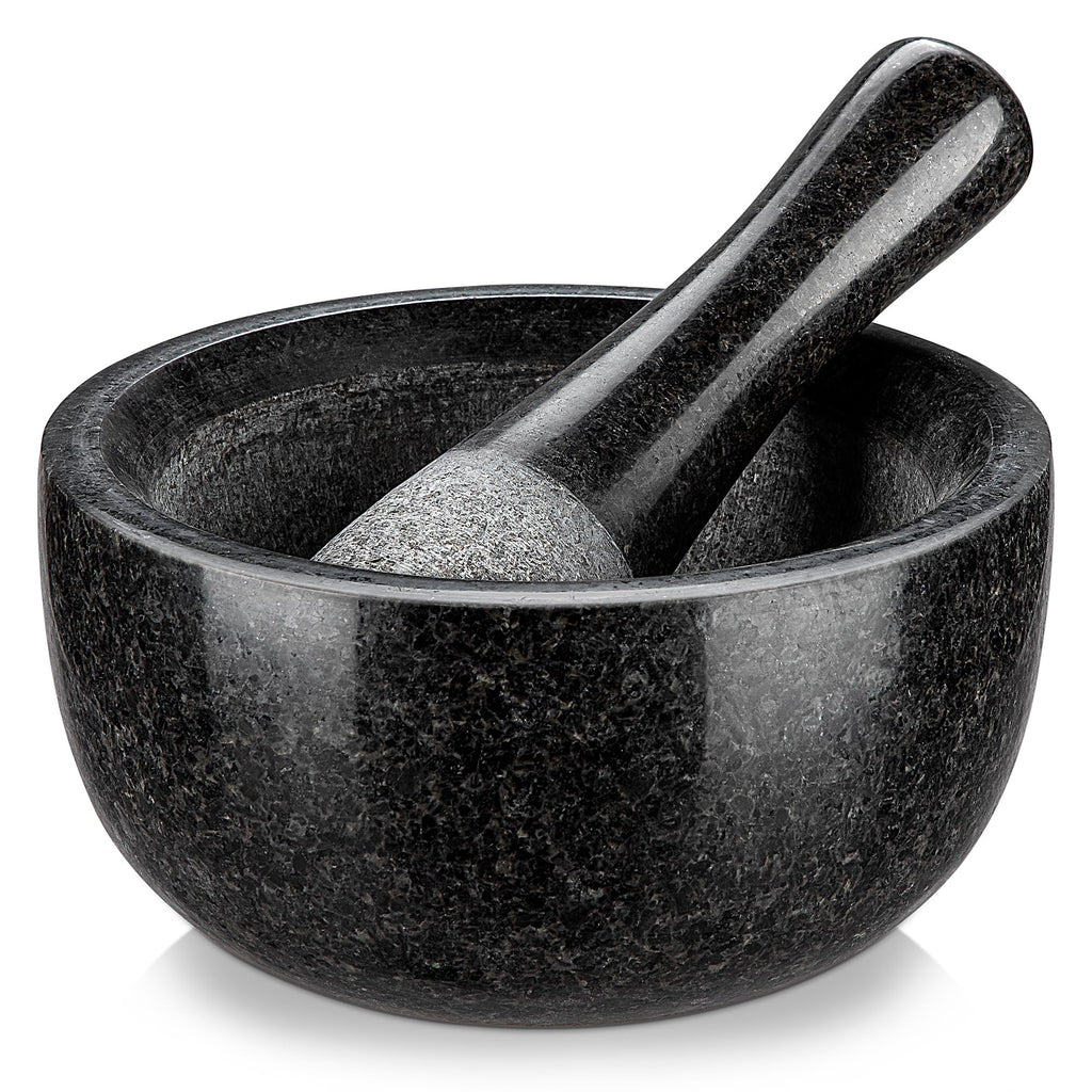 Velaze Large Mortar and Pestle Set, 100% Granite, Natural Unpolished, Herb Crusher, Spice Grinder, Stone Grinder Bowl for Making Guacamole and Pesto, 6.3 Inch Pestle and 16 oz Mortar(2 Cup)