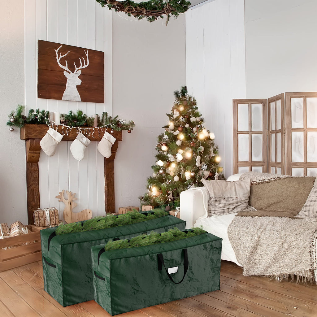 Set of 2 Christmas Tree Storage Bags - Waterproof Bags for 17-Foot Disassembled Artificial Trees, Garland, and Holiday Decorations by Elf Stor (Green)