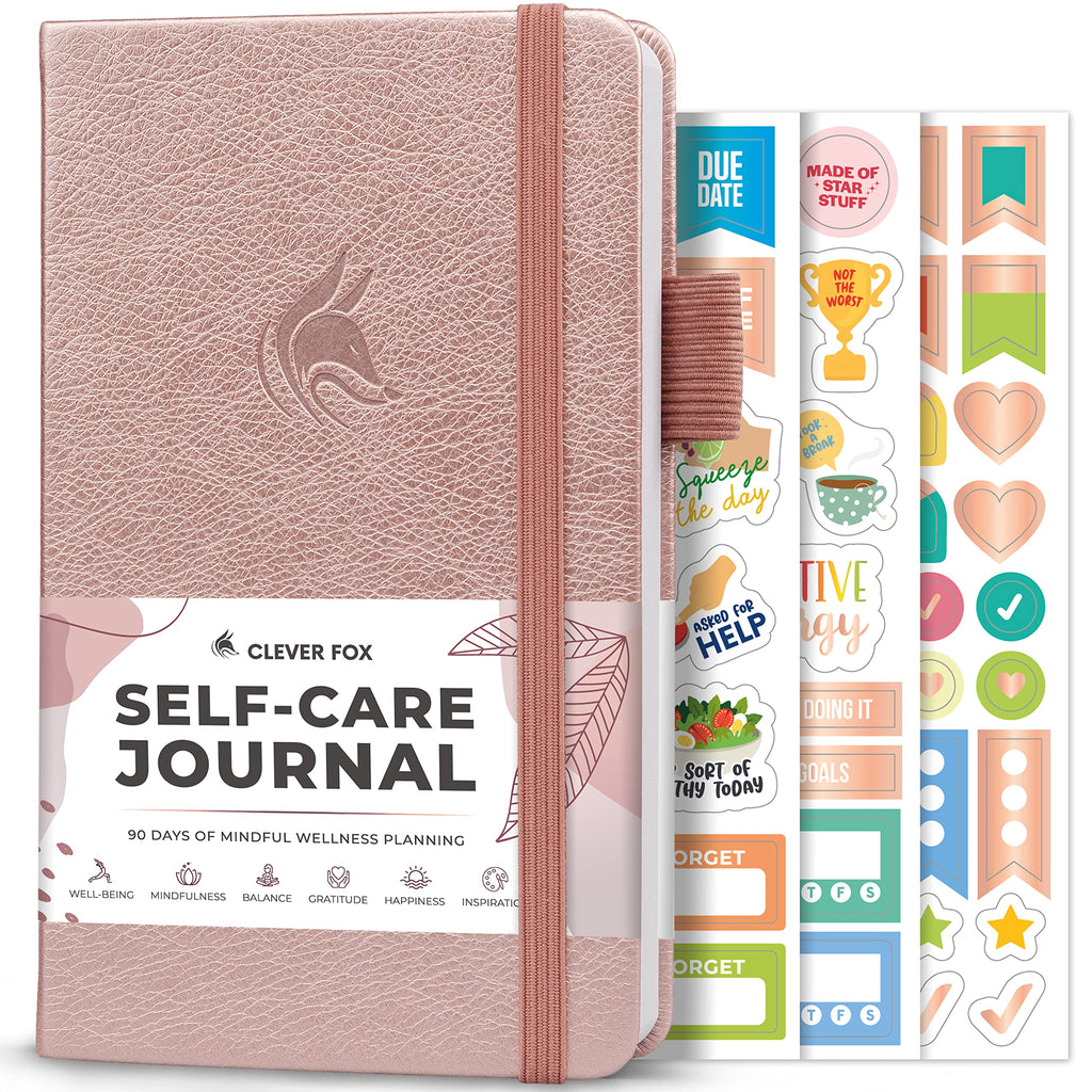 Clever Fox Self-Care Journal – Daily Reflection Notebook – Mental Health & Personal Development Planner, Meditation & Mood Log, Pocket (Rose Gold)